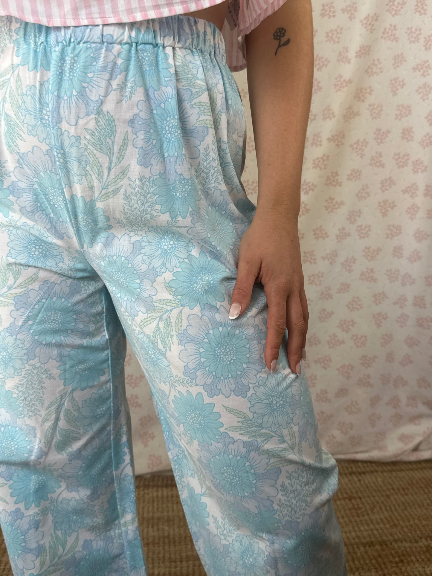 Pantalon Fleurs Bleu