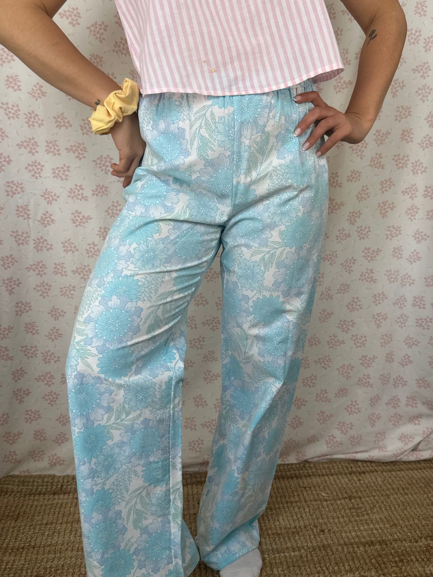 Pantalon Fleurs Bleu
