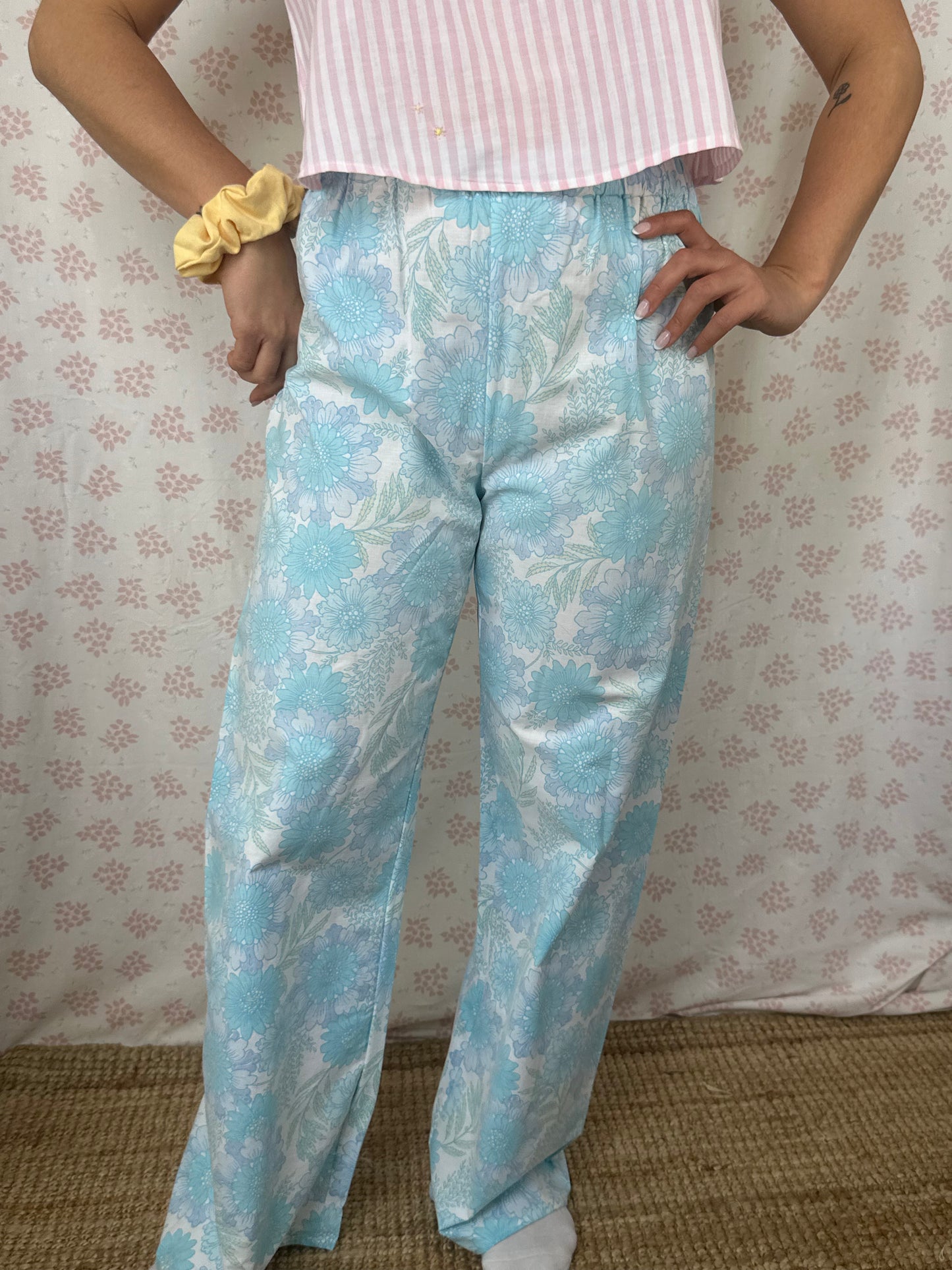 Pantalon Fleurs Bleu