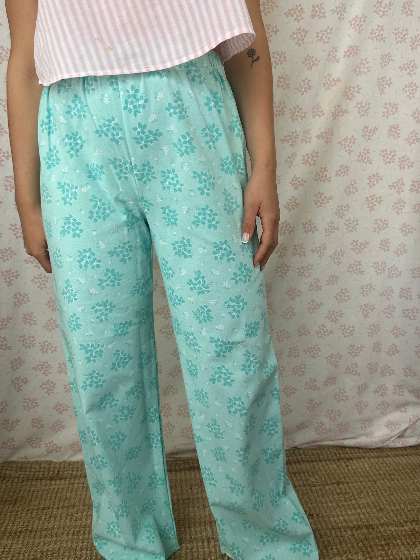 Pantalon Fleurs Turquoise