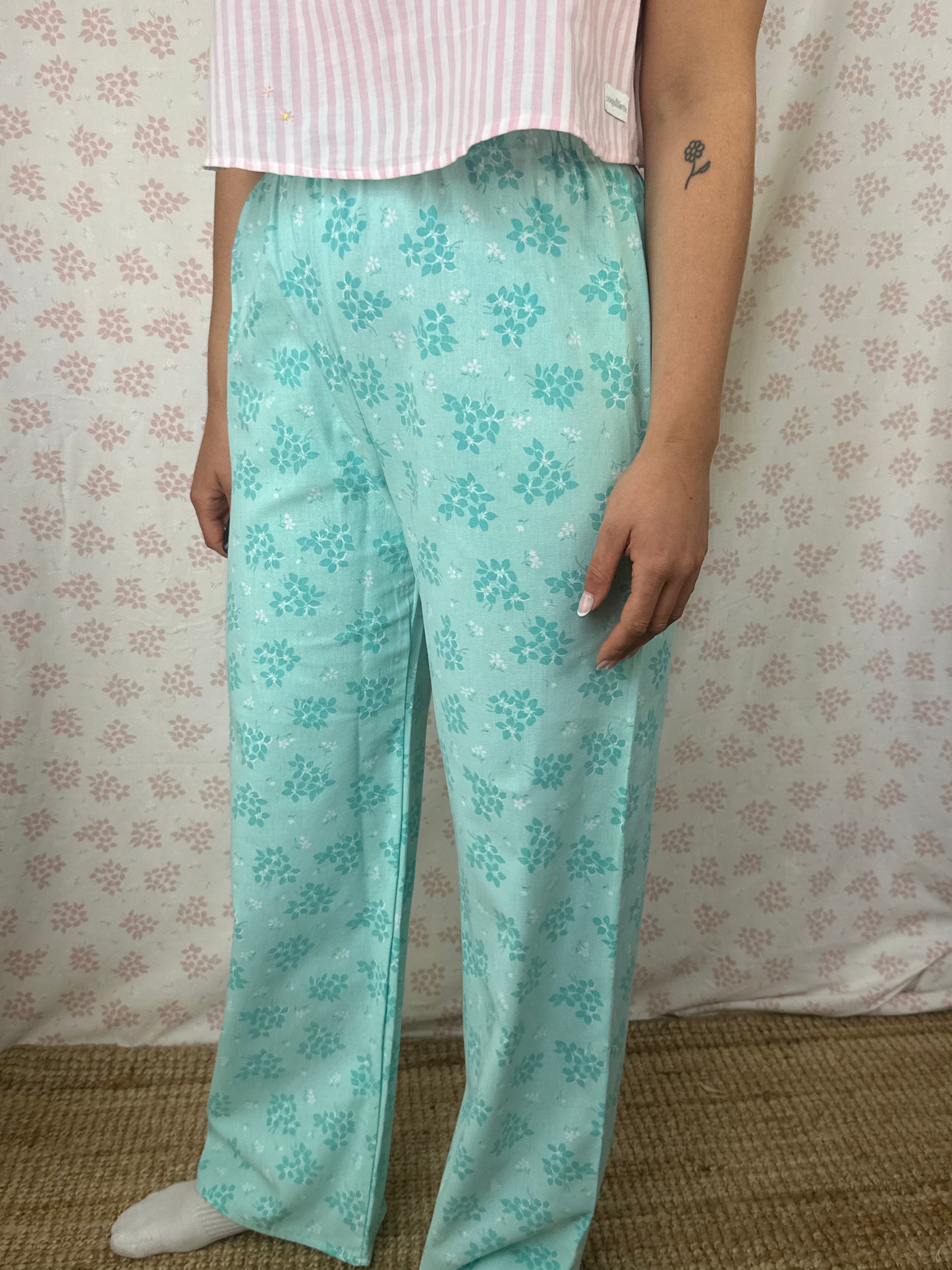 Pantalon Fleurs Turquoise