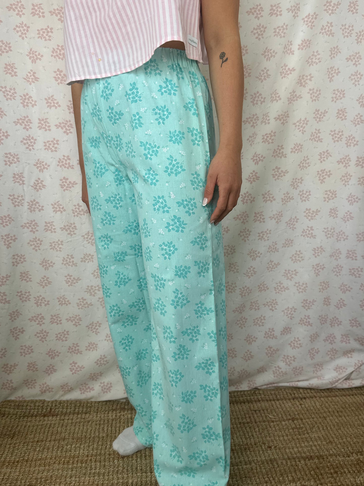 Pantalon Fleurs Turquoise