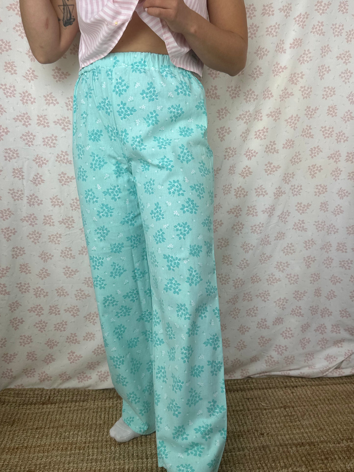 Pantalon Fleurs Turquoise