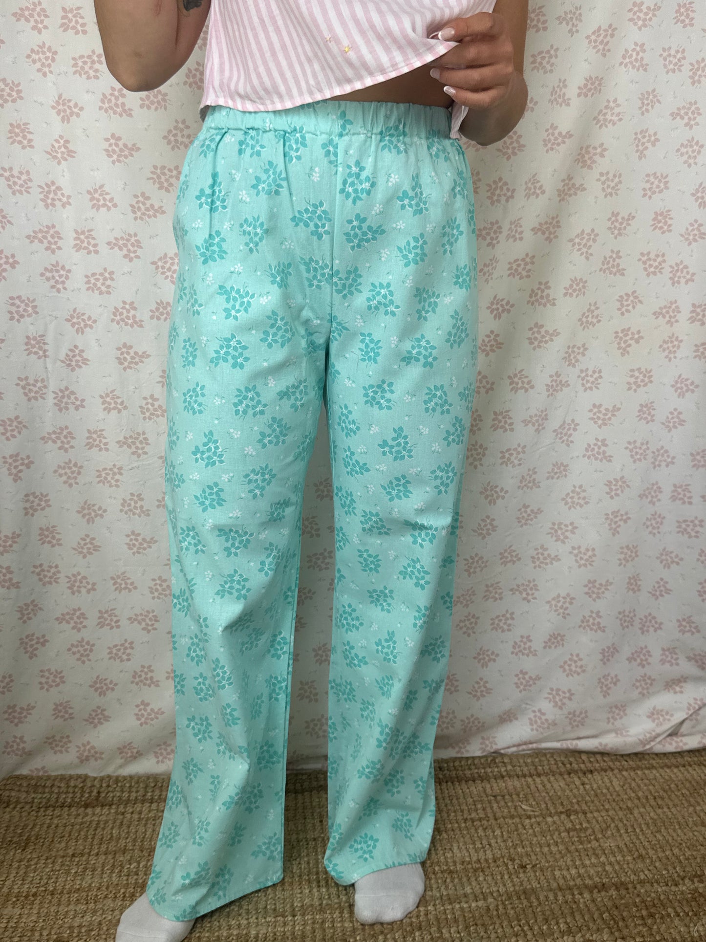 Pantalon Fleurs Turquoise