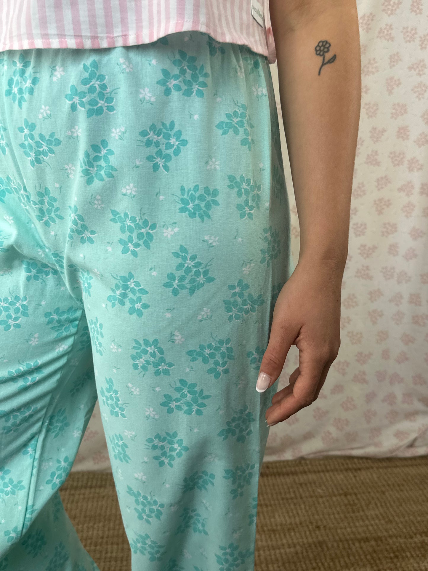 Pantalon Fleurs Turquoise