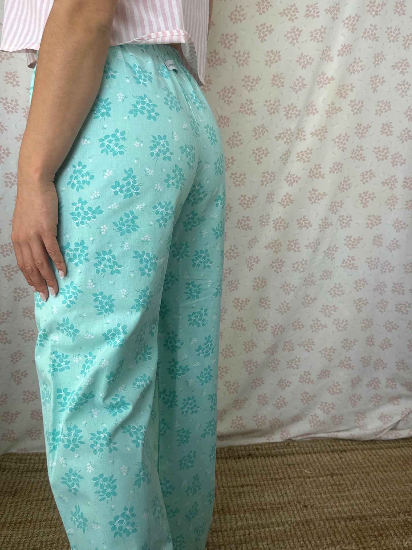 Pantalon Fleurs Turquoise