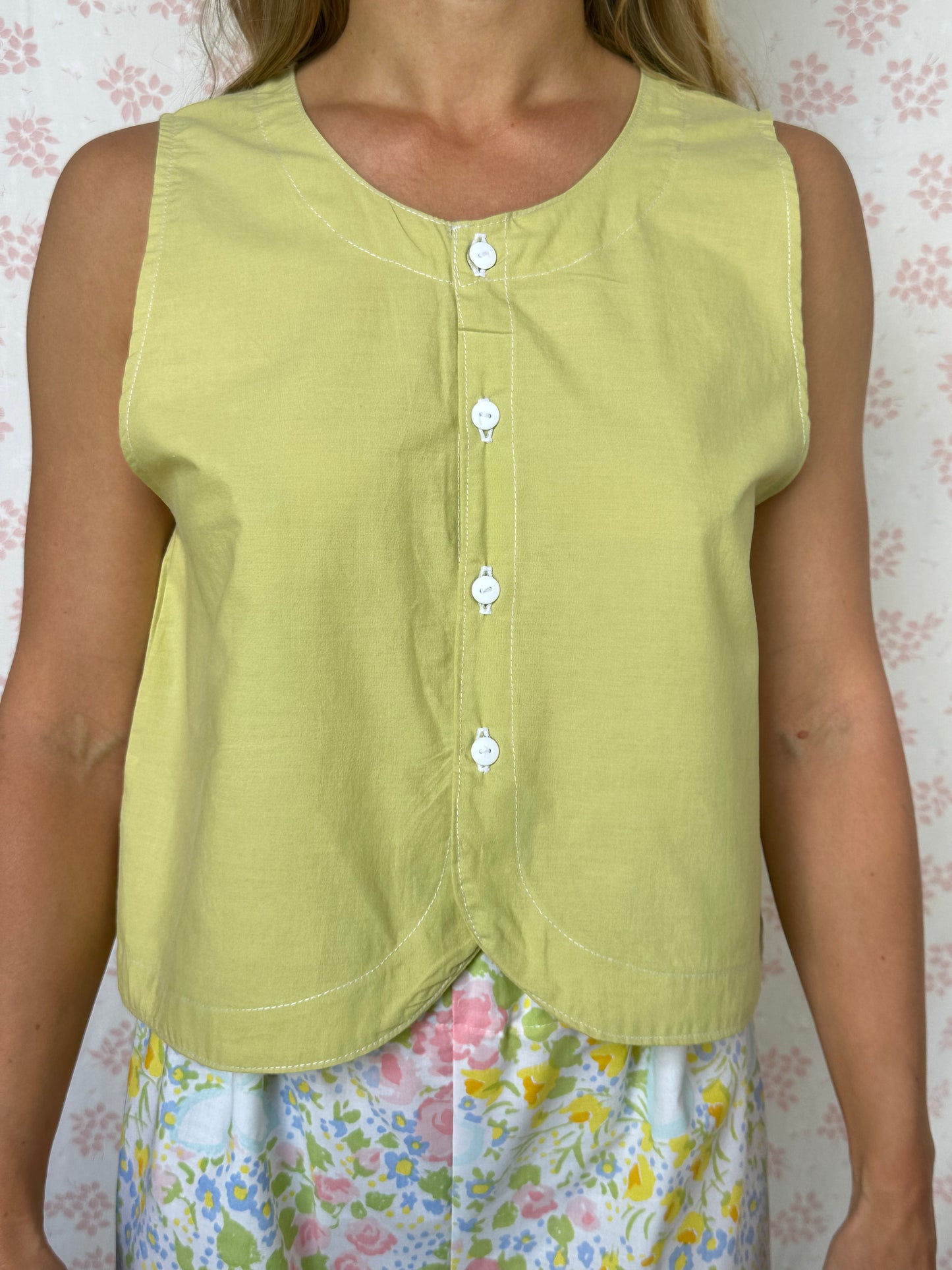 Haut Bouton Uni Vert