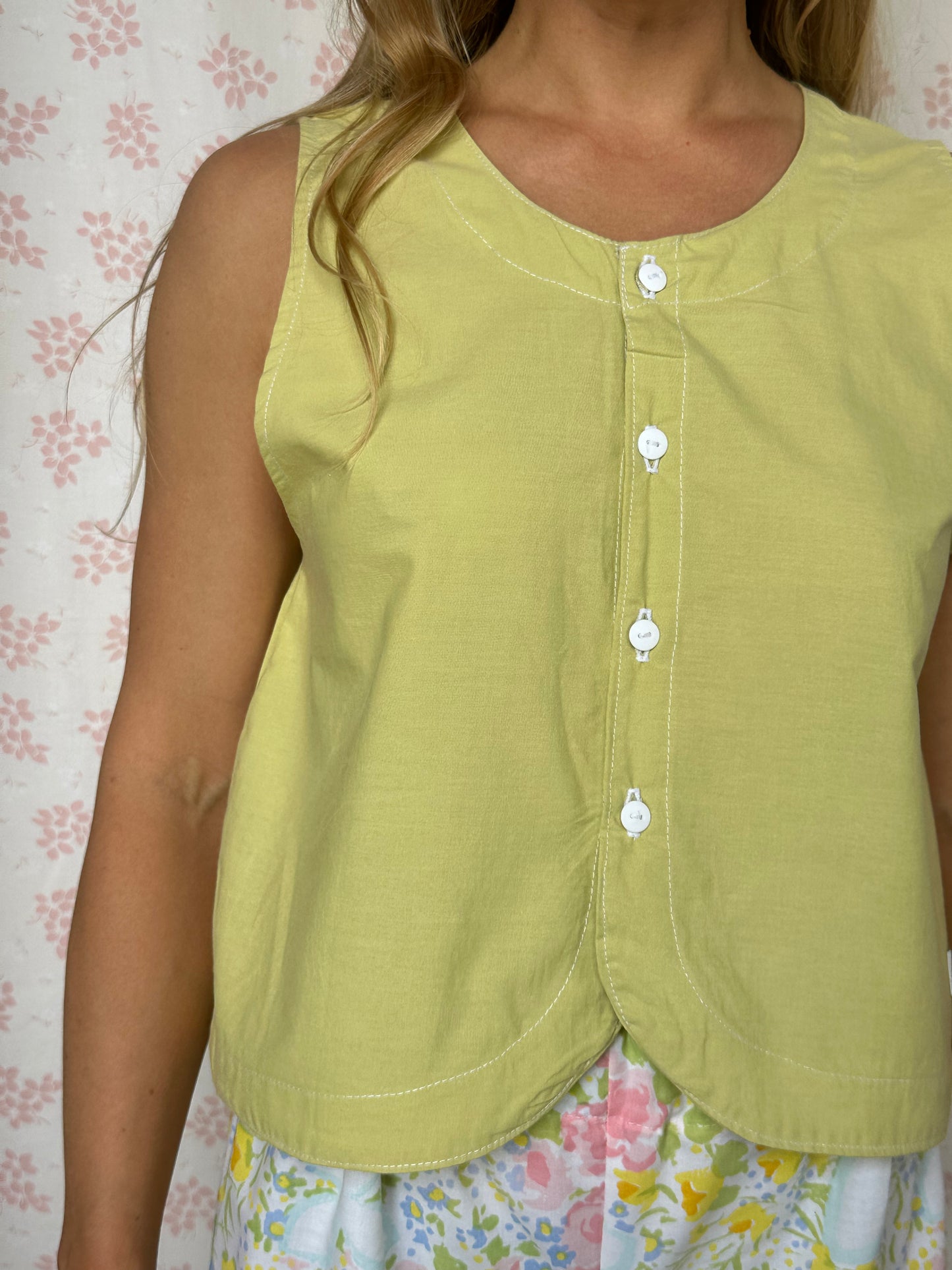 Haut Bouton Uni Vert