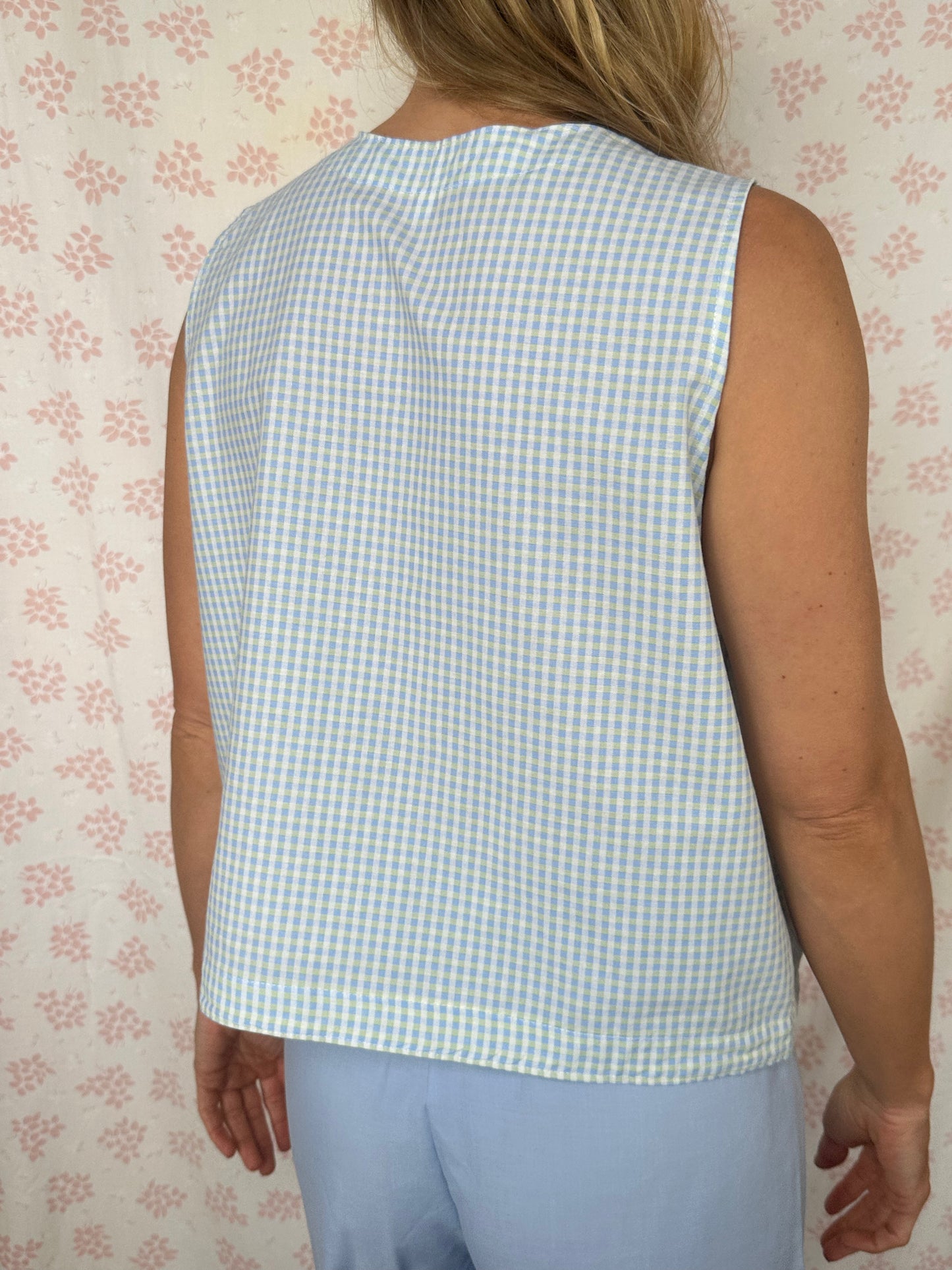 Haut Bouton Vichy Bleu