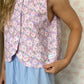 Haut Bouton Fleurs Rose