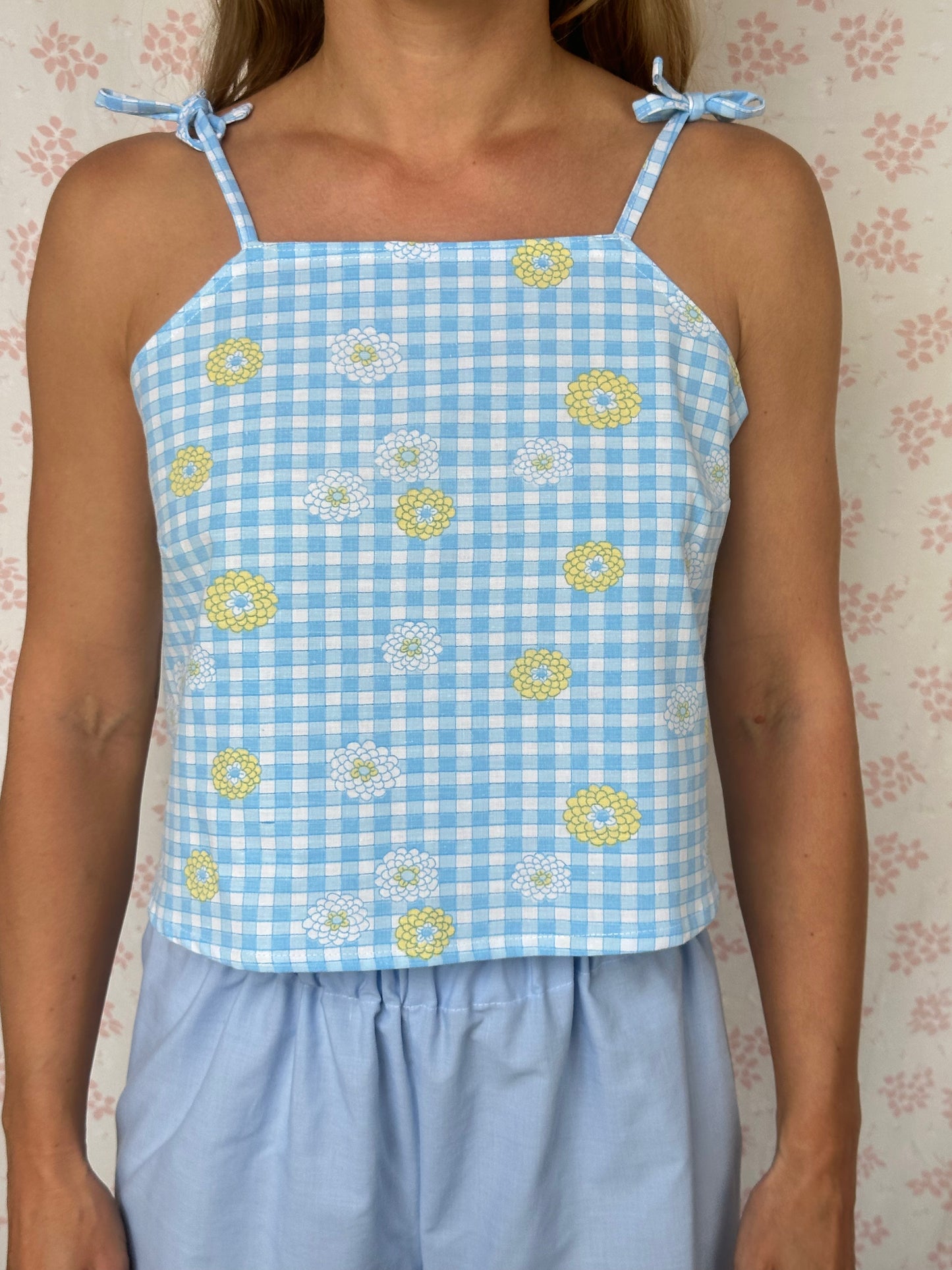 Top Vichy Bleu Fleurs