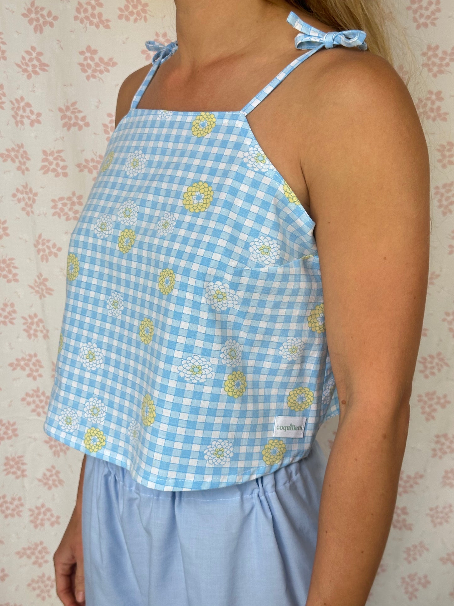 Top Vichy Bleu Fleurs