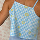 Top Vichy Bleu Fleurs