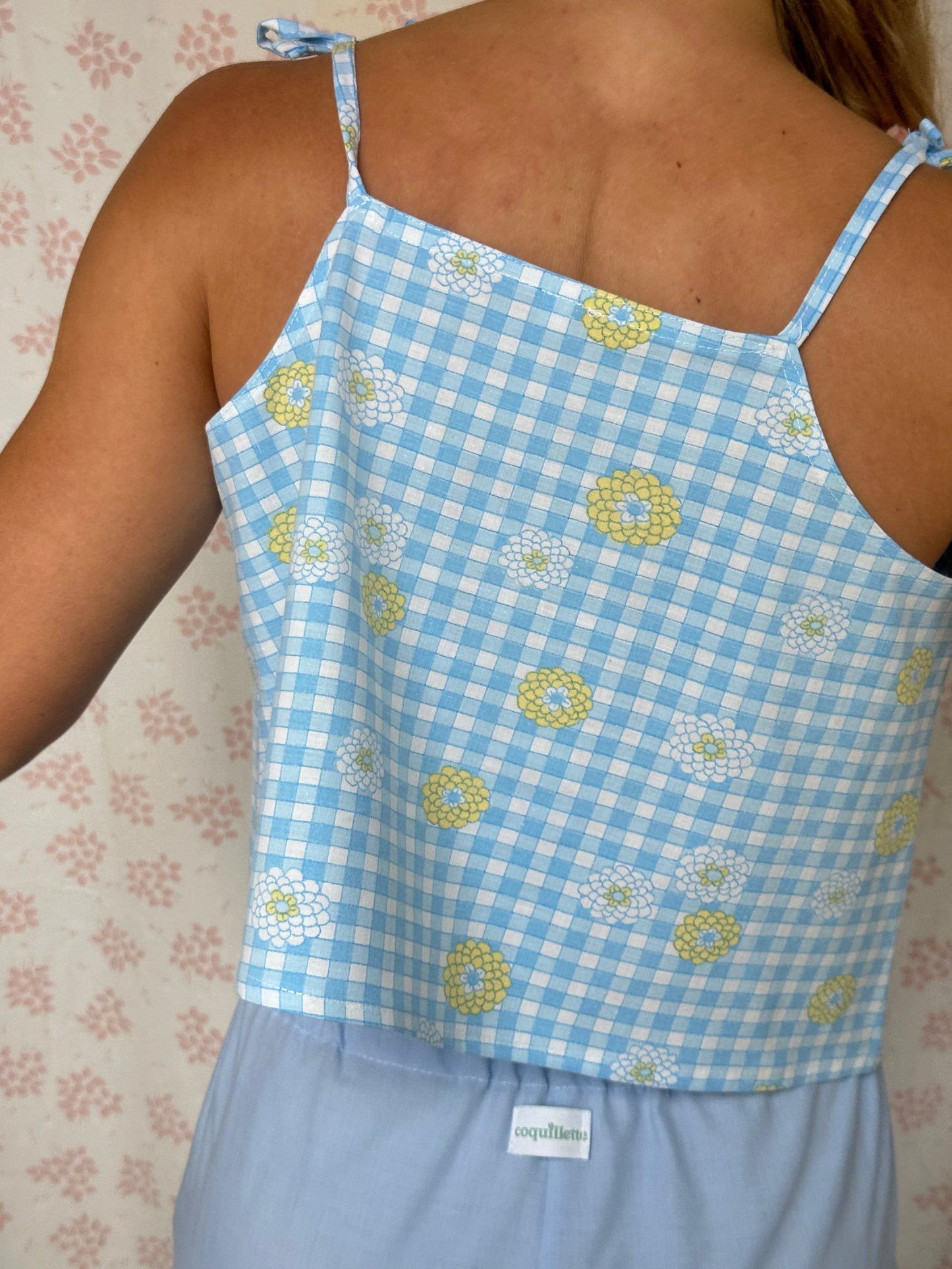 Top Vichy Bleu Fleurs