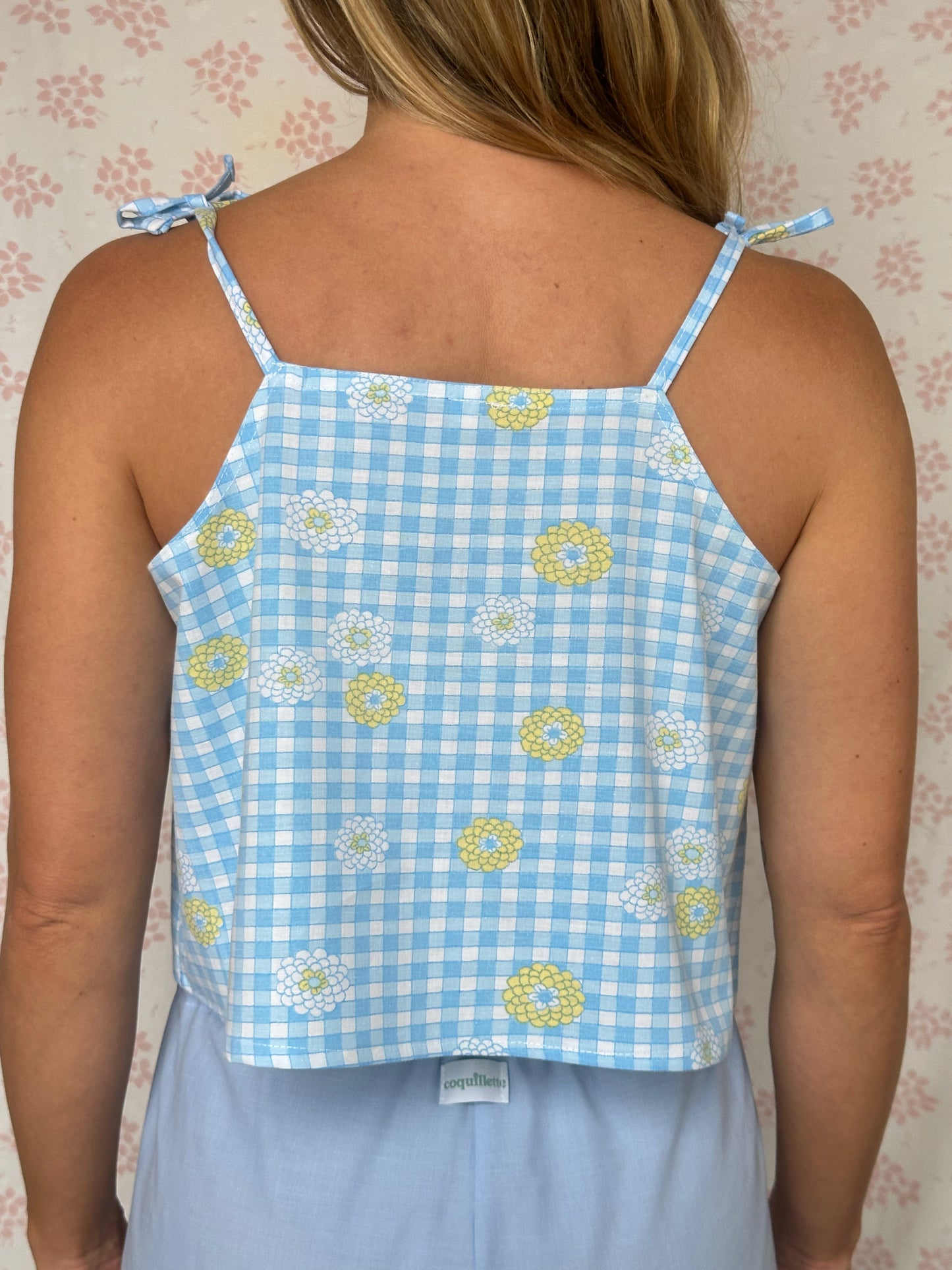 Top Vichy Bleu Fleurs