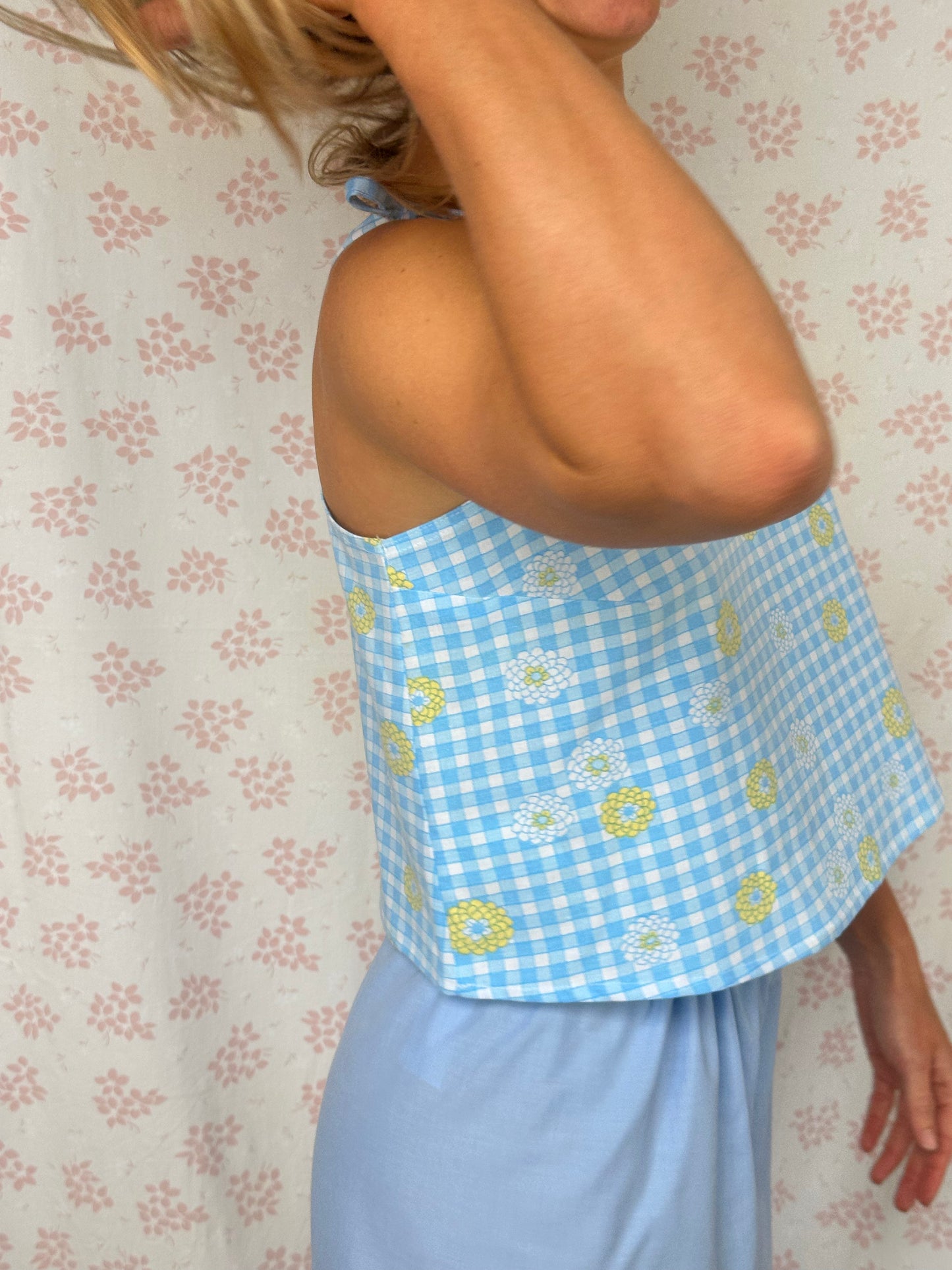 Top Vichy Bleu Fleurs