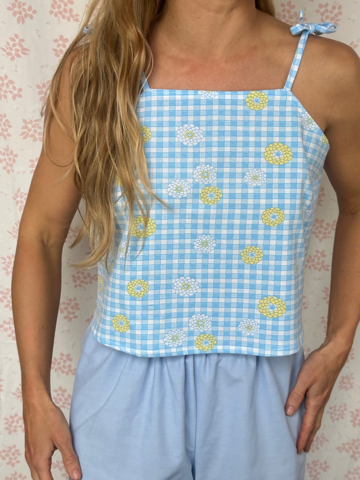 Top Vichy Bleu Fleurs