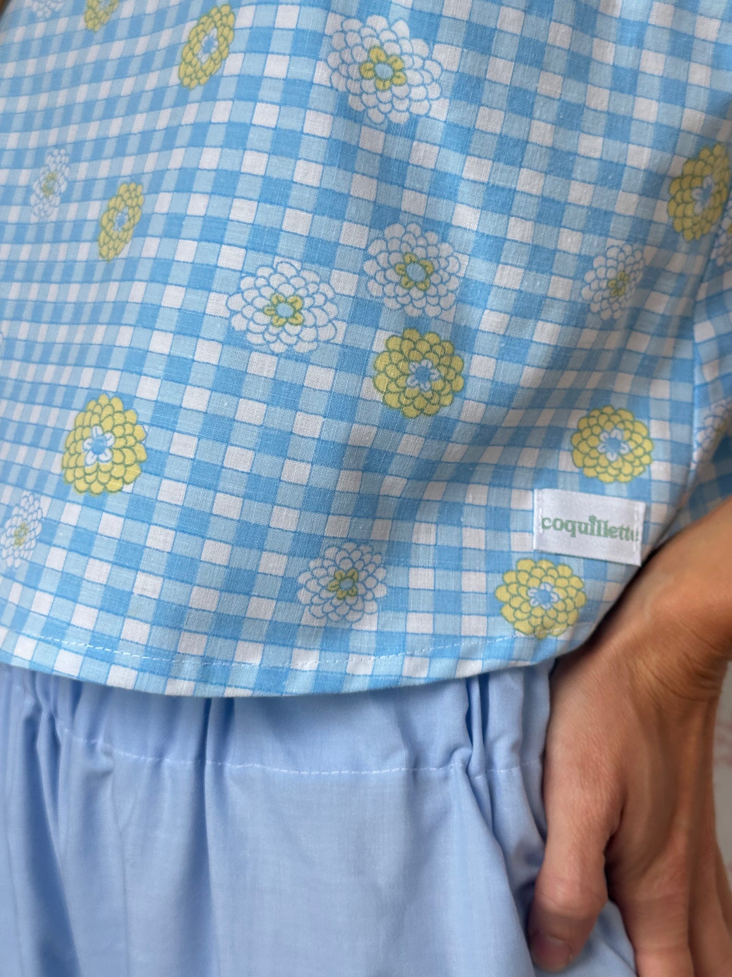 Top Vichy Bleu Fleurs