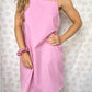 Robe Bretelle Uni Rose