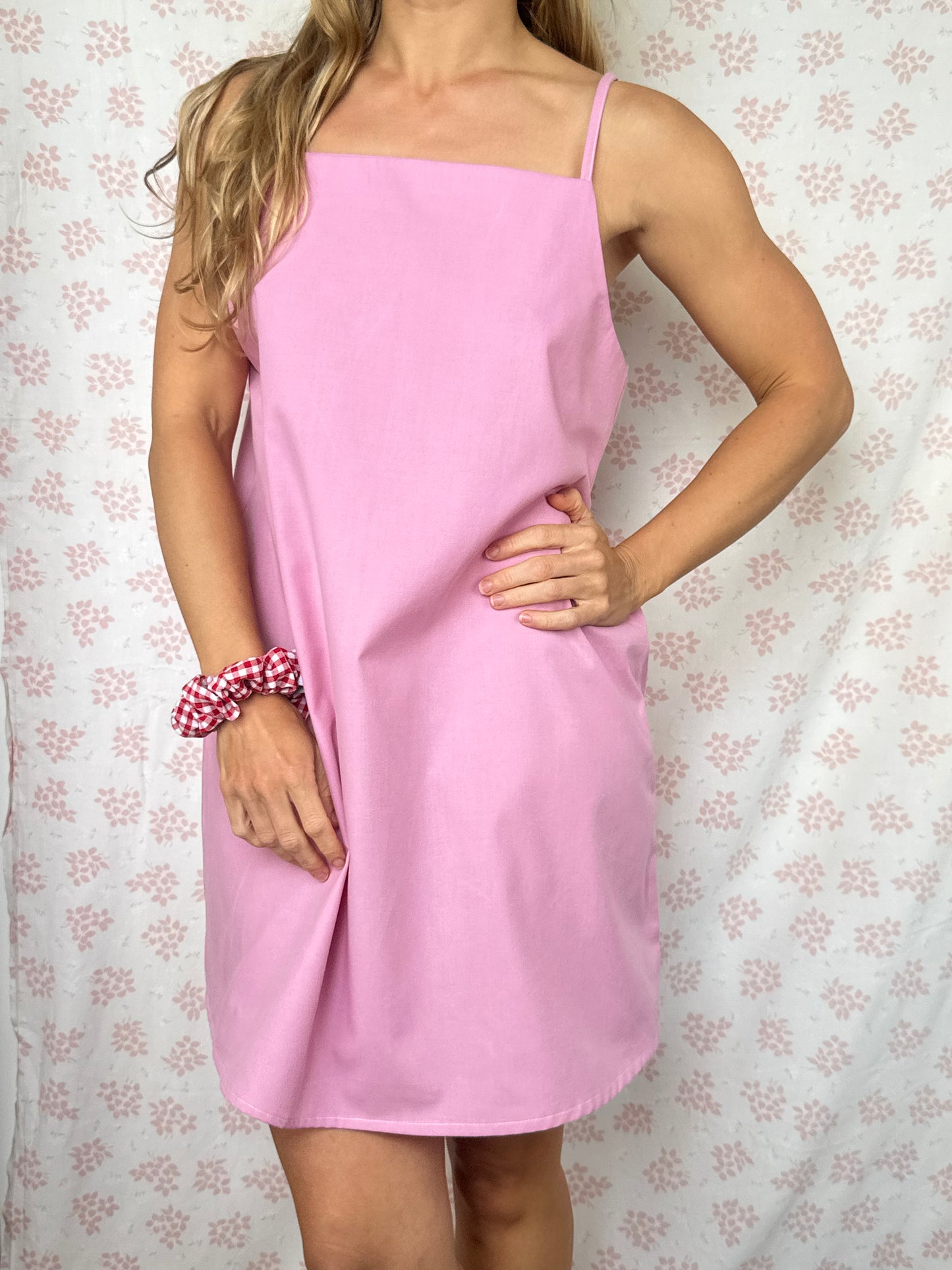 Robe Bretelle Uni Rose