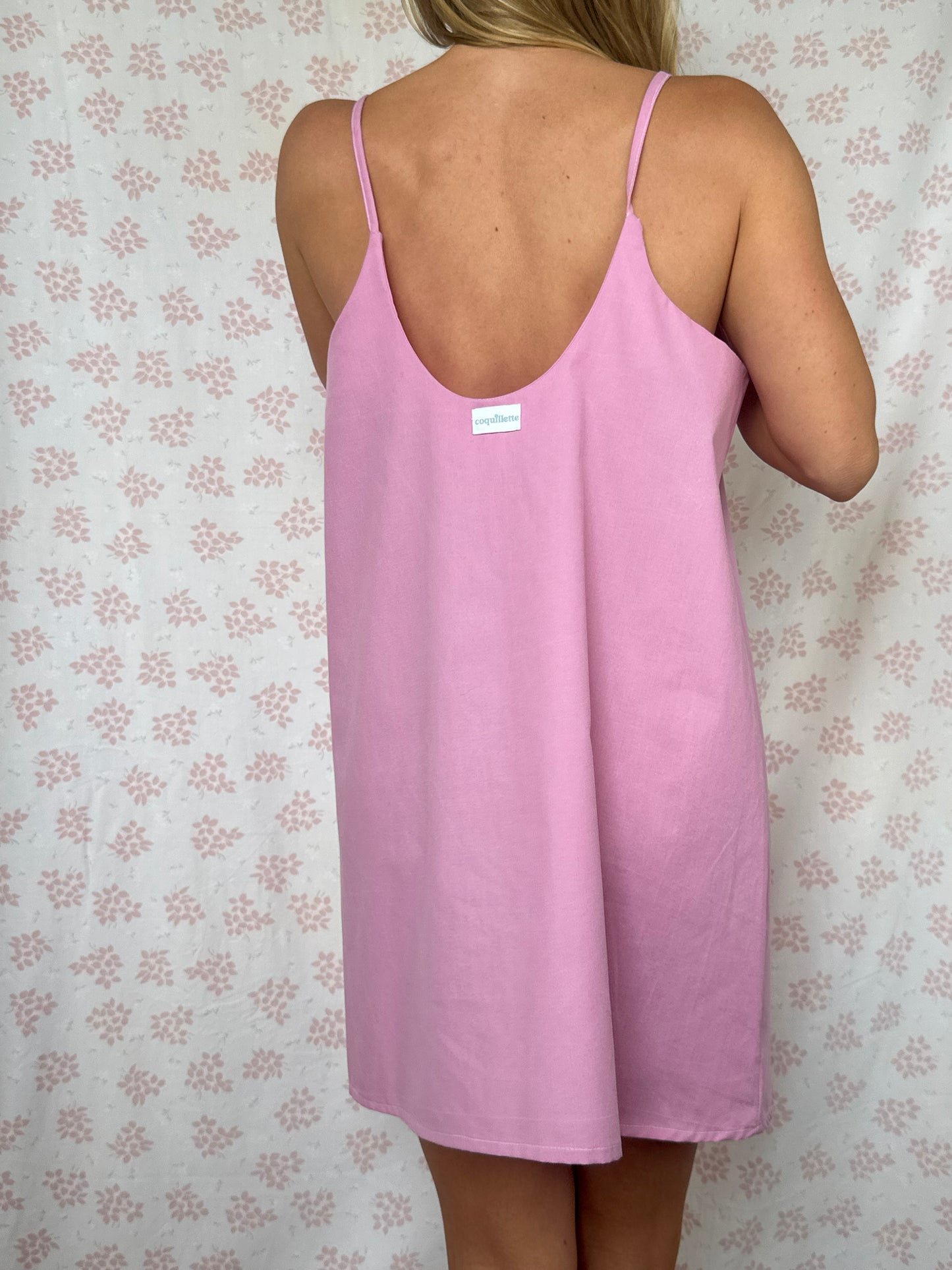 Robe Bretelle Uni Rose
