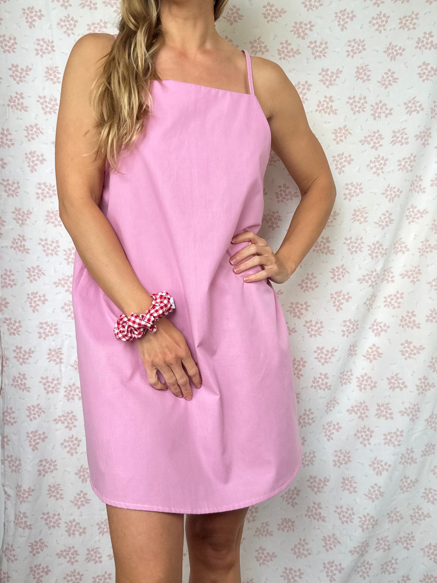 Robe Bretelle Uni Rose