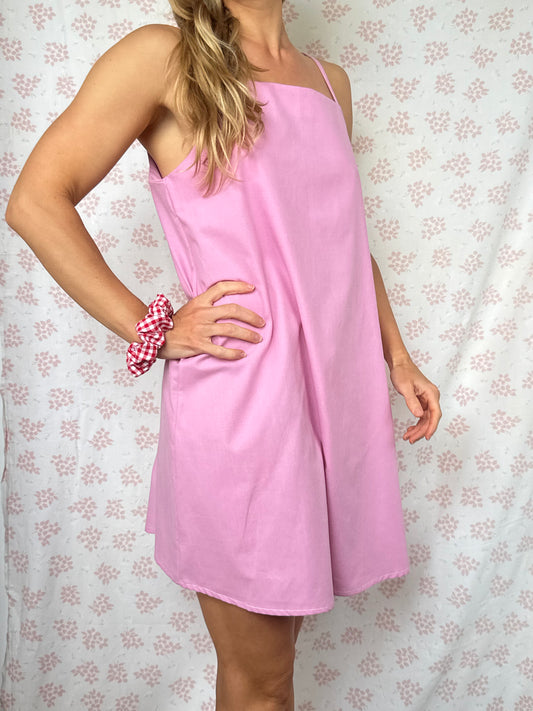 Robe Bretelle Uni Rose