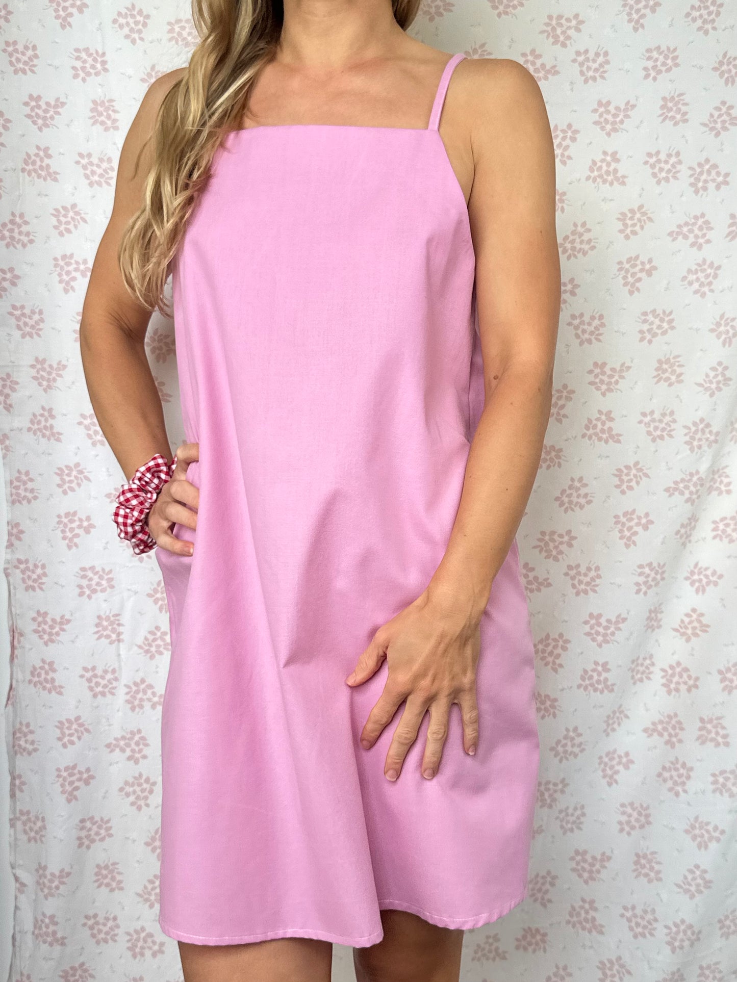 Robe Bretelle Uni Rose