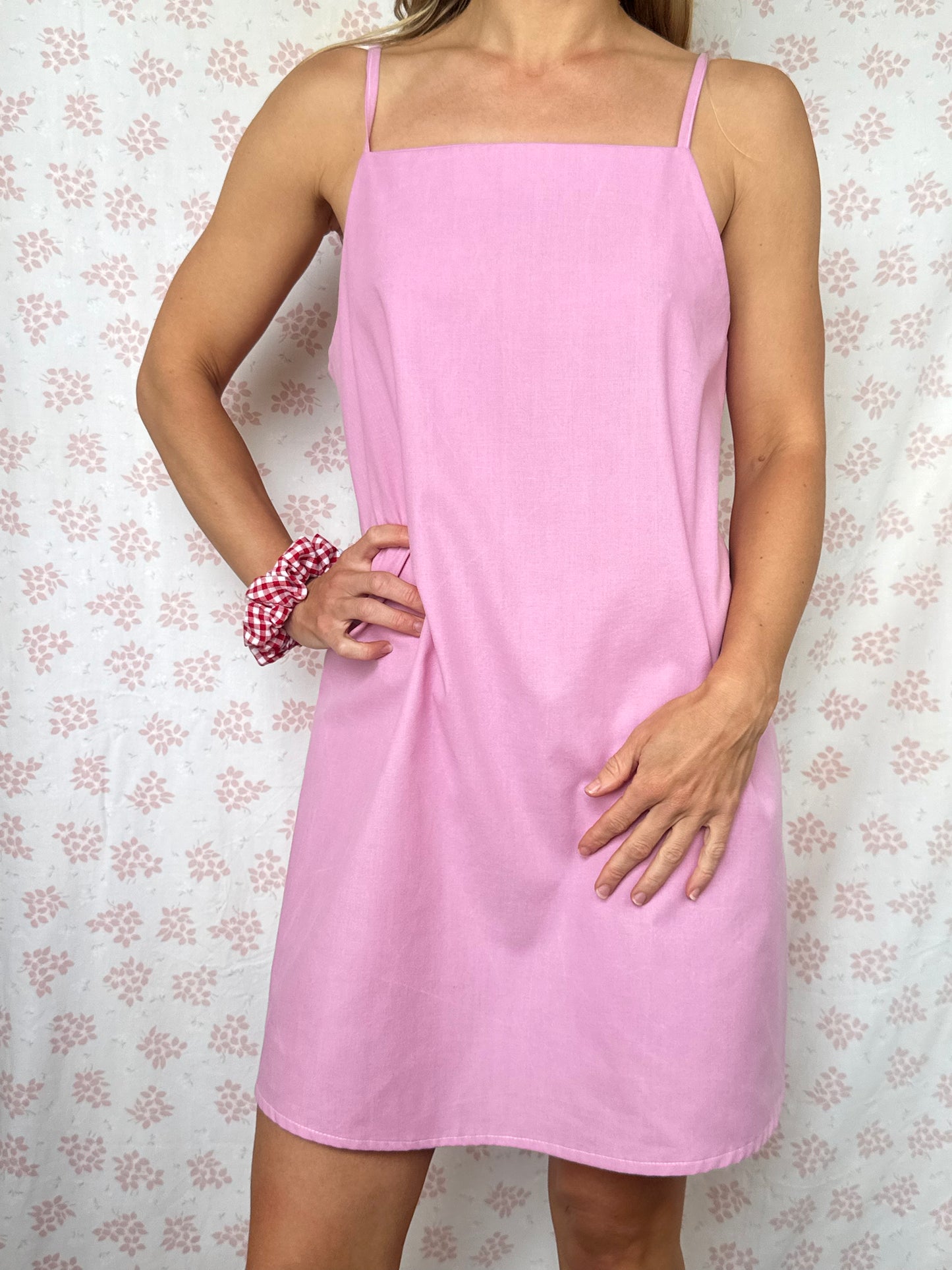 Robe Bretelle Uni Rose