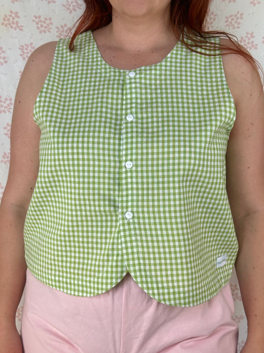Haut Bouton Vichy Vert