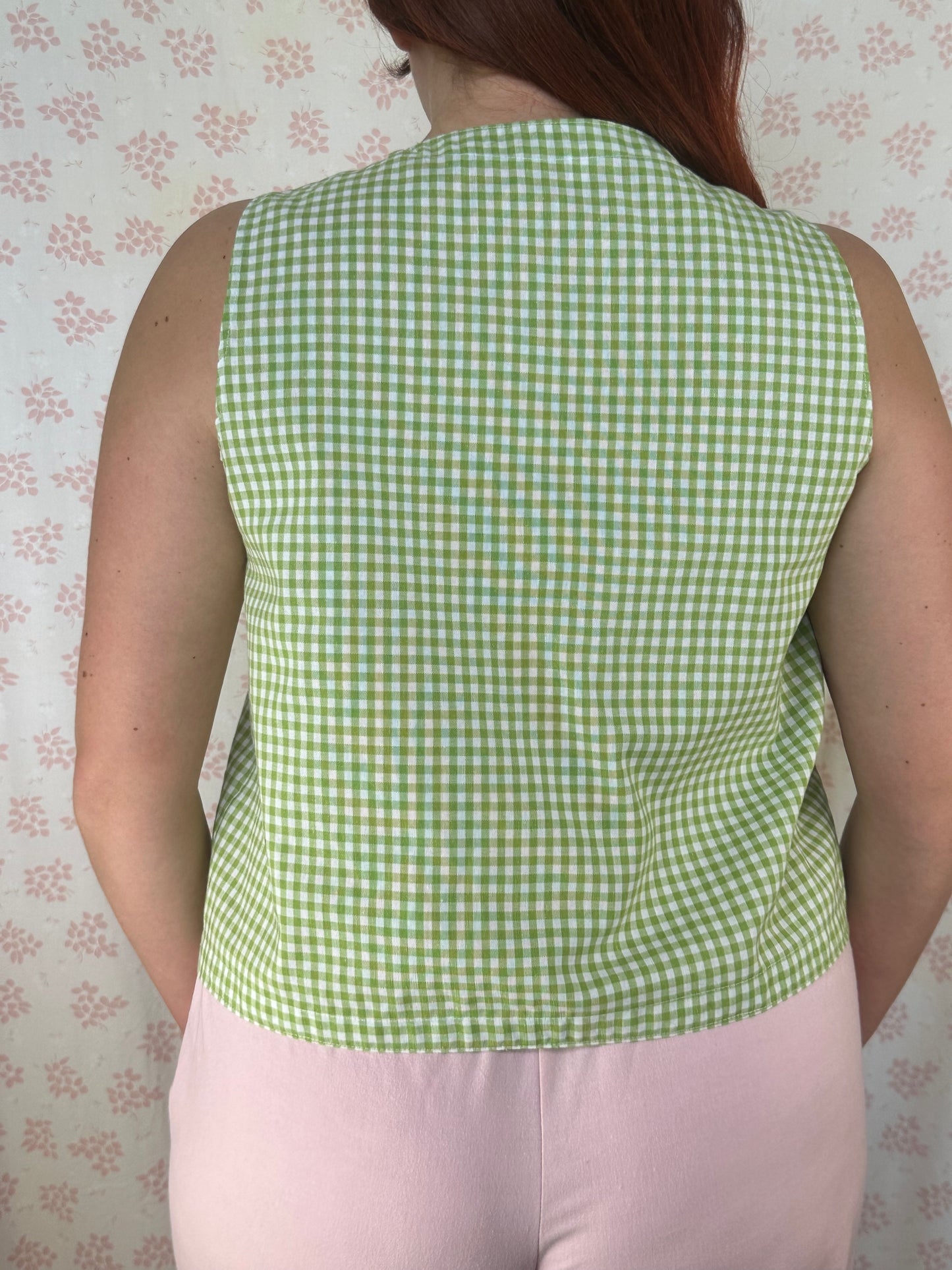 Haut Bouton Vichy Vert