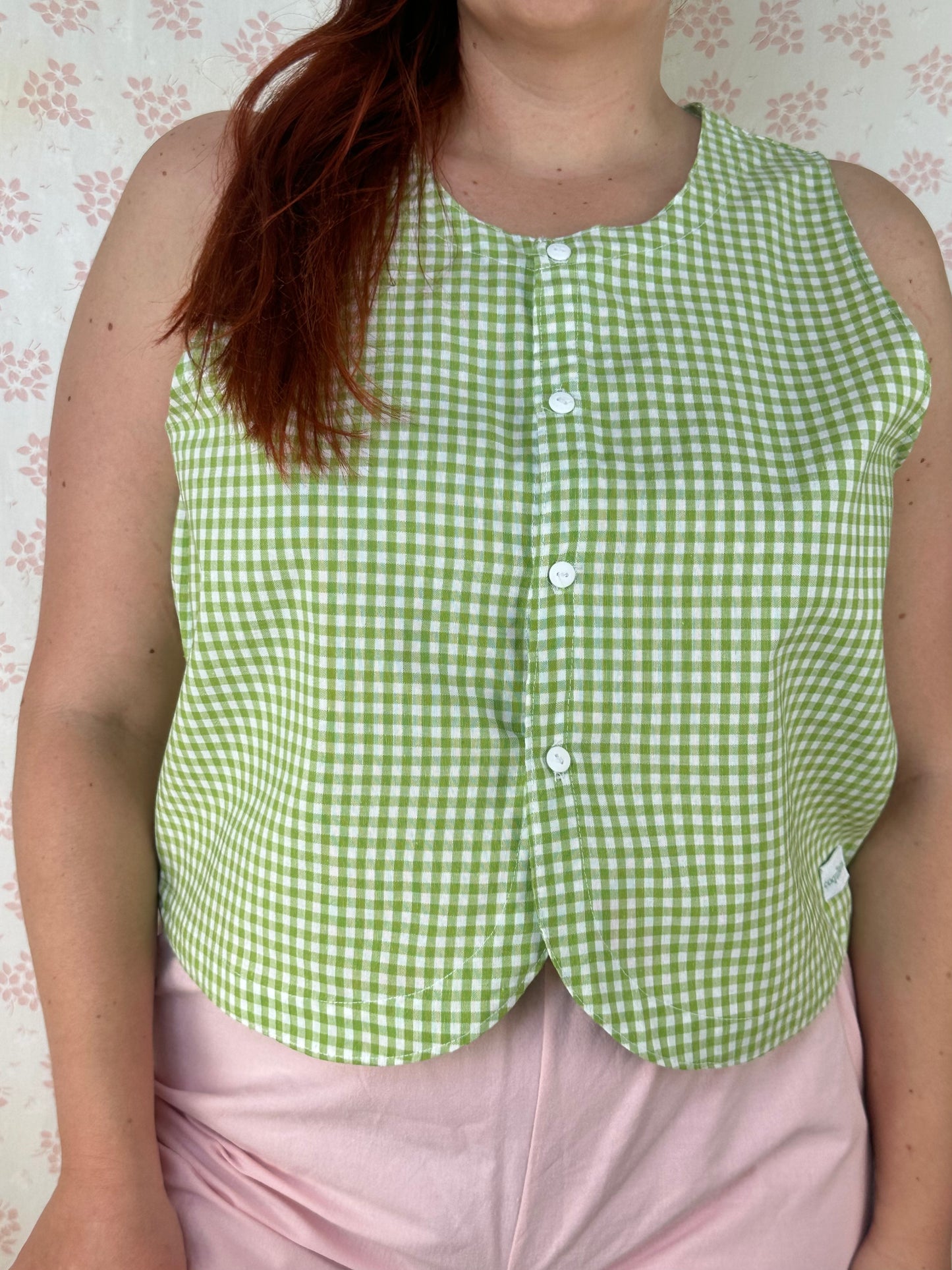Haut Bouton Vichy Vert