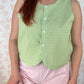 Haut Bouton Vichy Vert