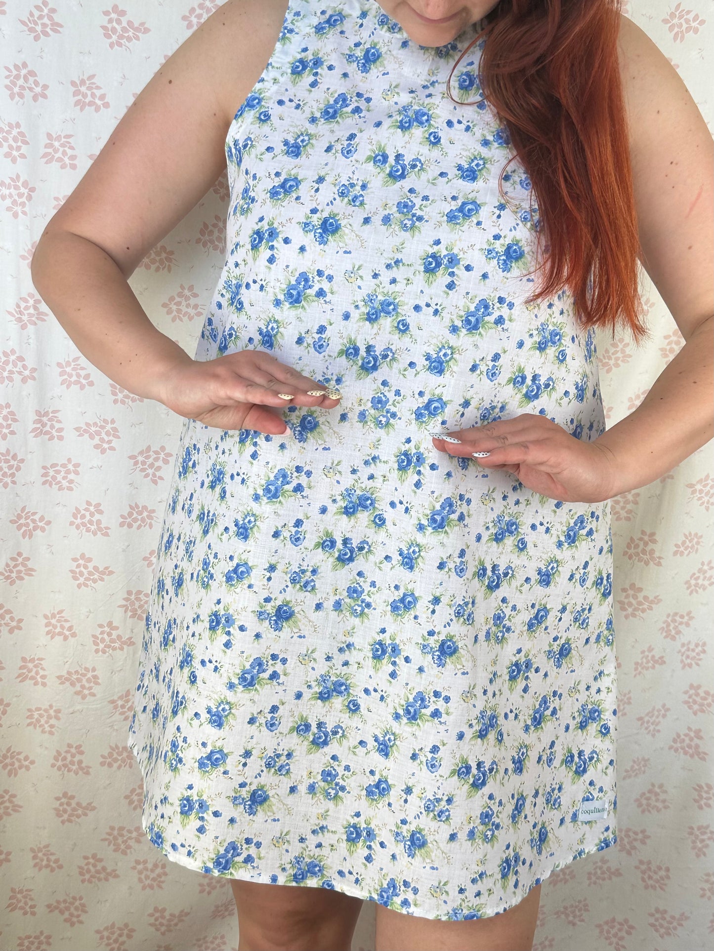 Robe Col Fleurs Bleu