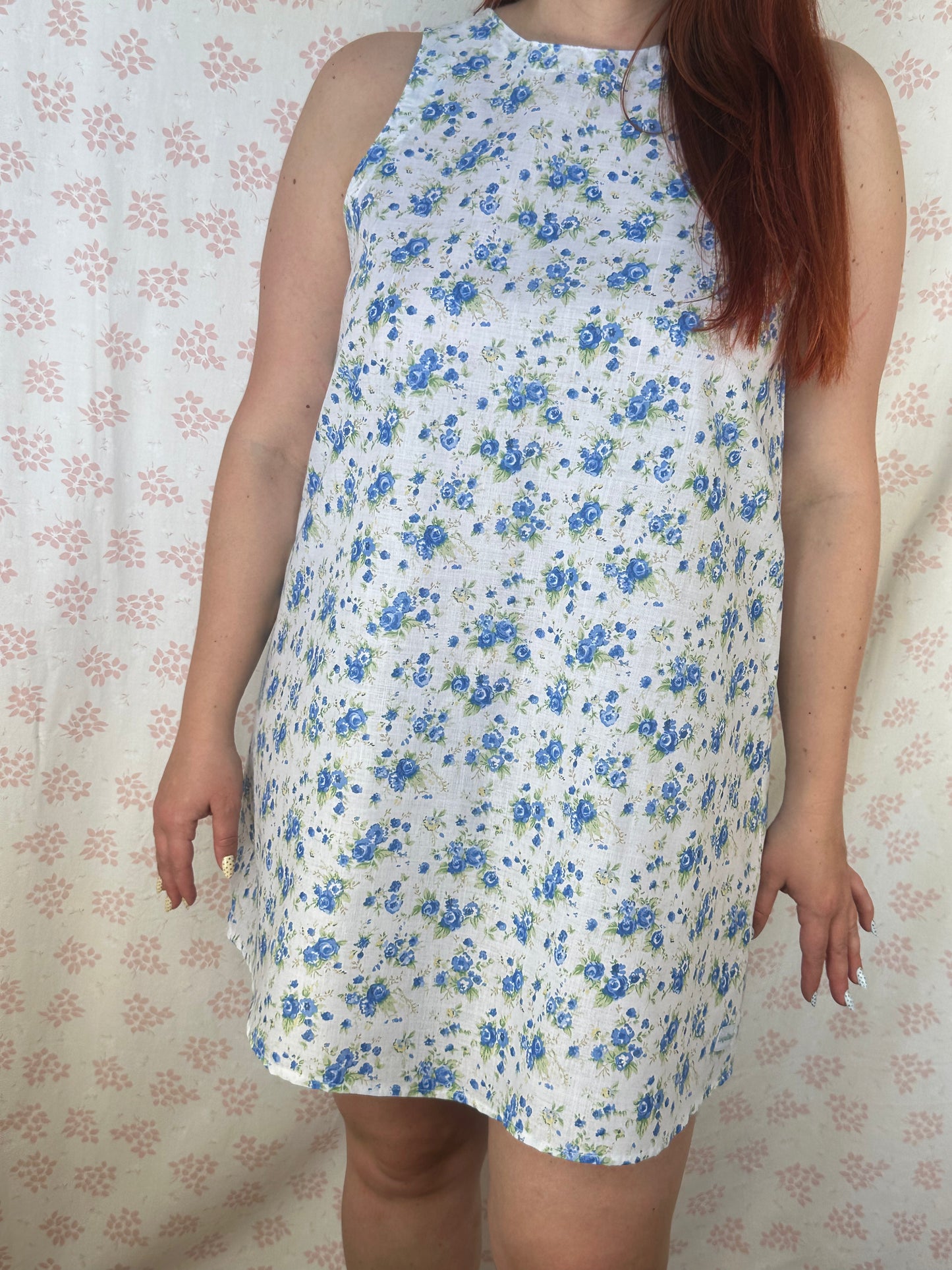 Robe Col Fleurs Bleu