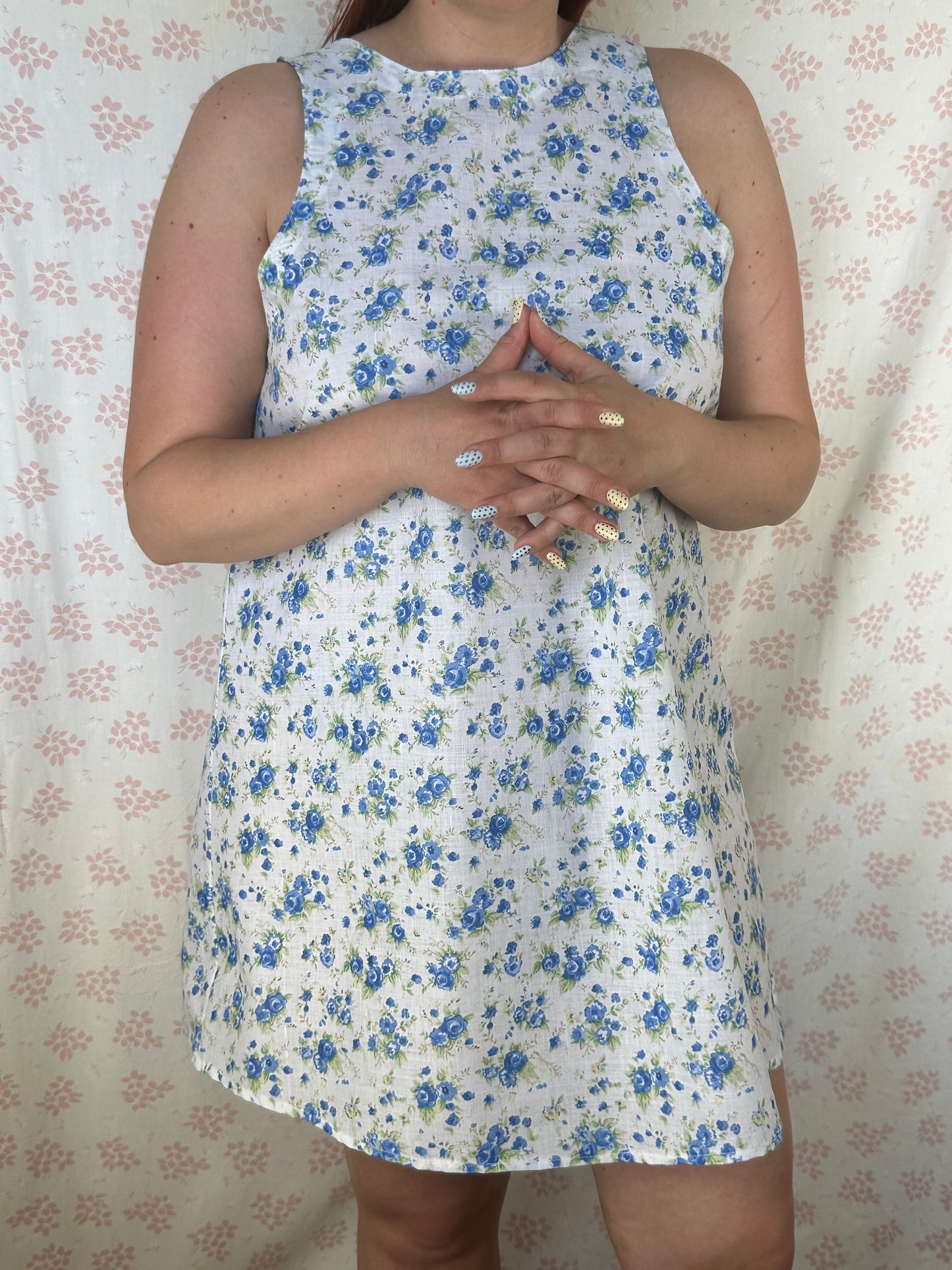 Robe Col Fleurs Bleu