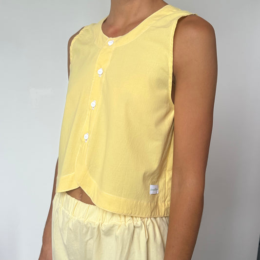 Haut Bouton Uni Jaune