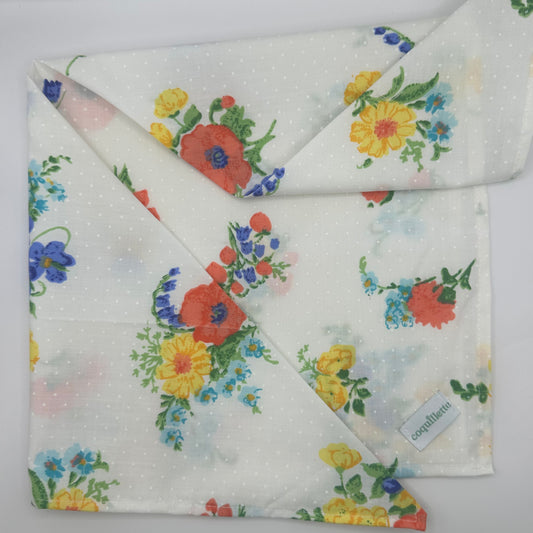 Grand Foulard Blanc Fleurs
