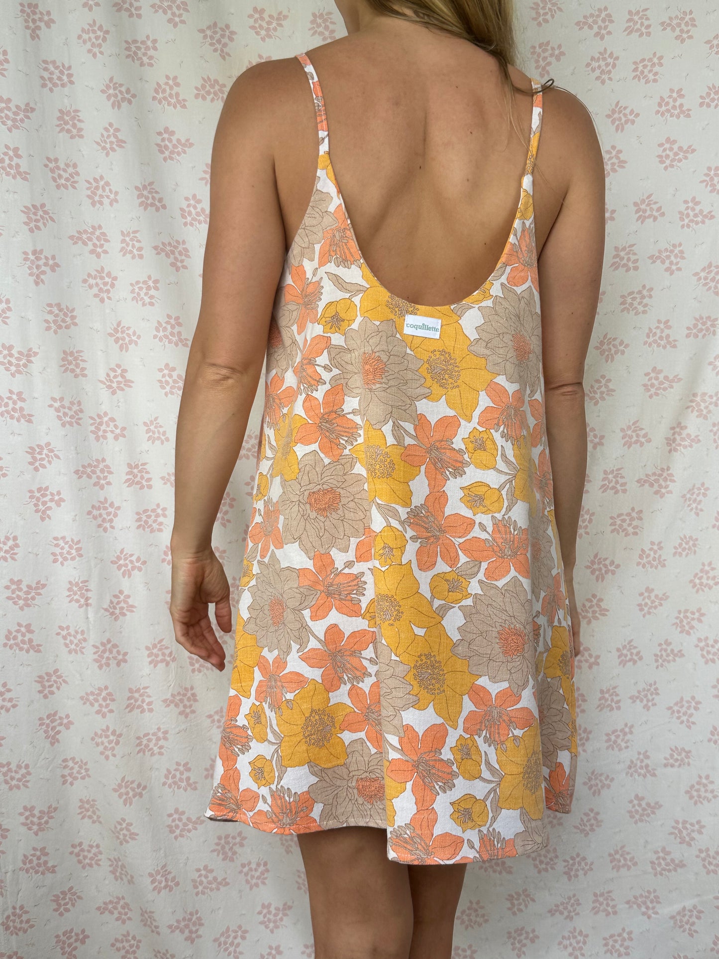 Robe Bretelle Fleurs Jaune Orange