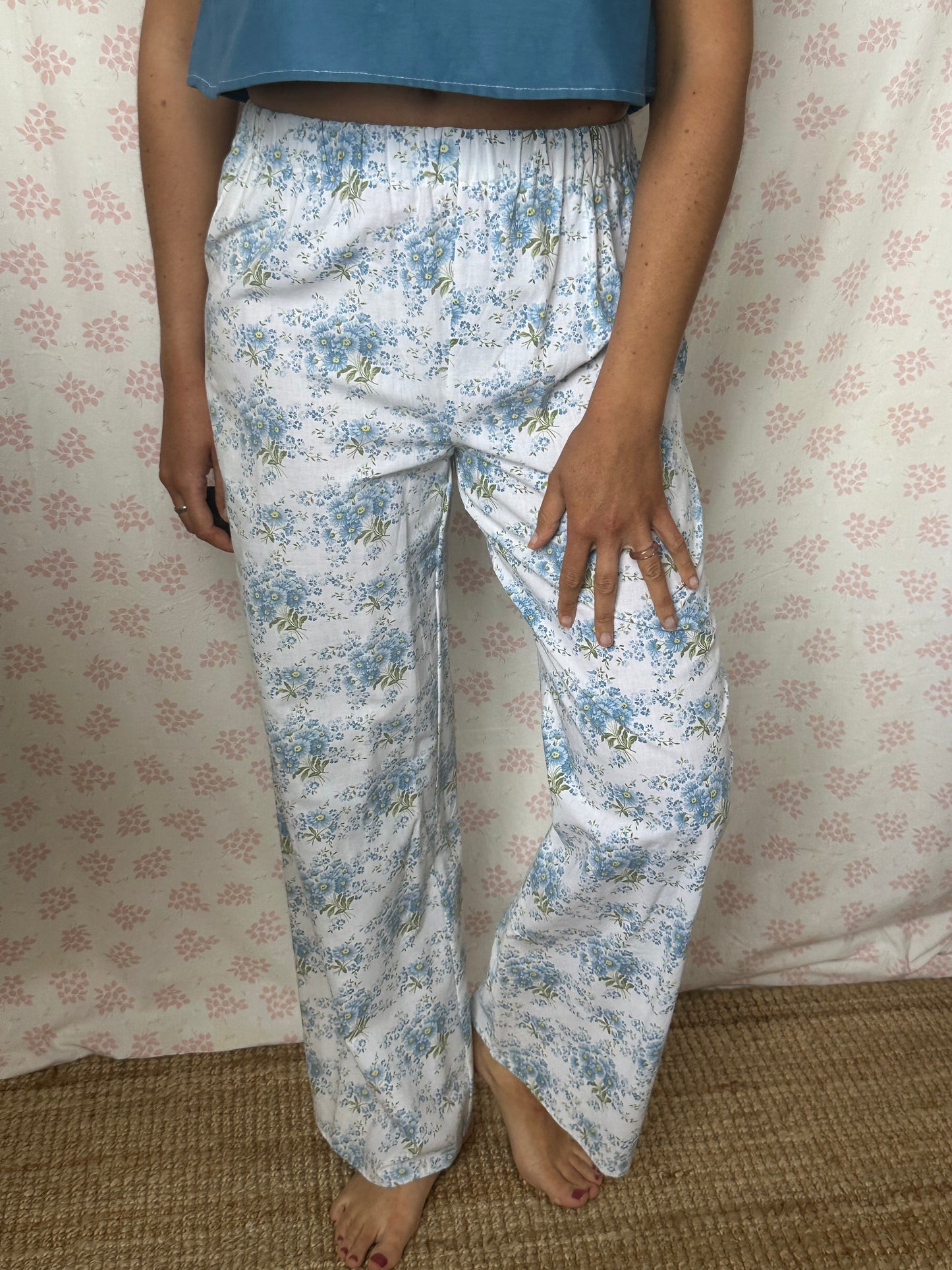 Pantalon Fleurs Bleu