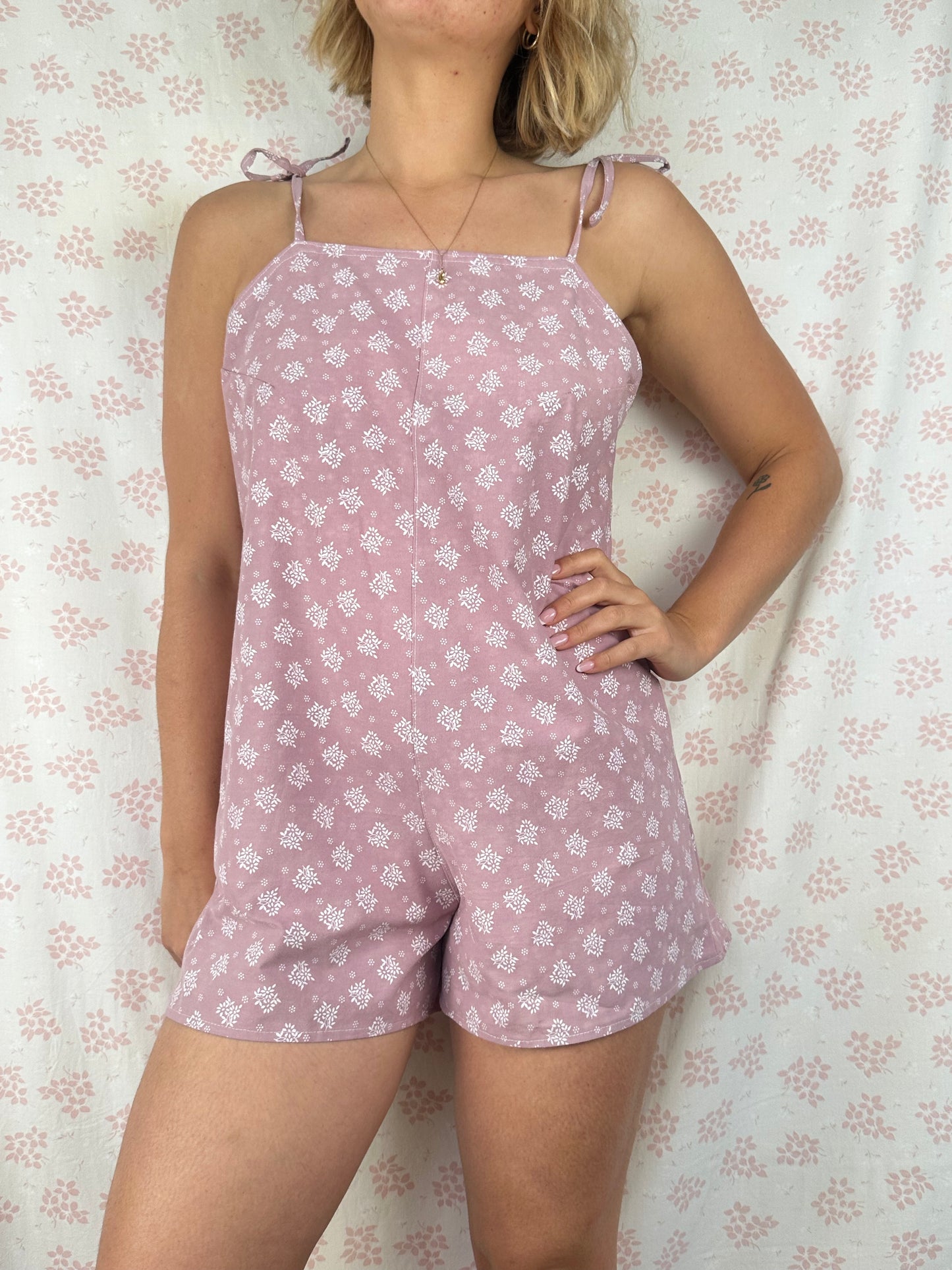 Combishort Vieux Rose Fleurs