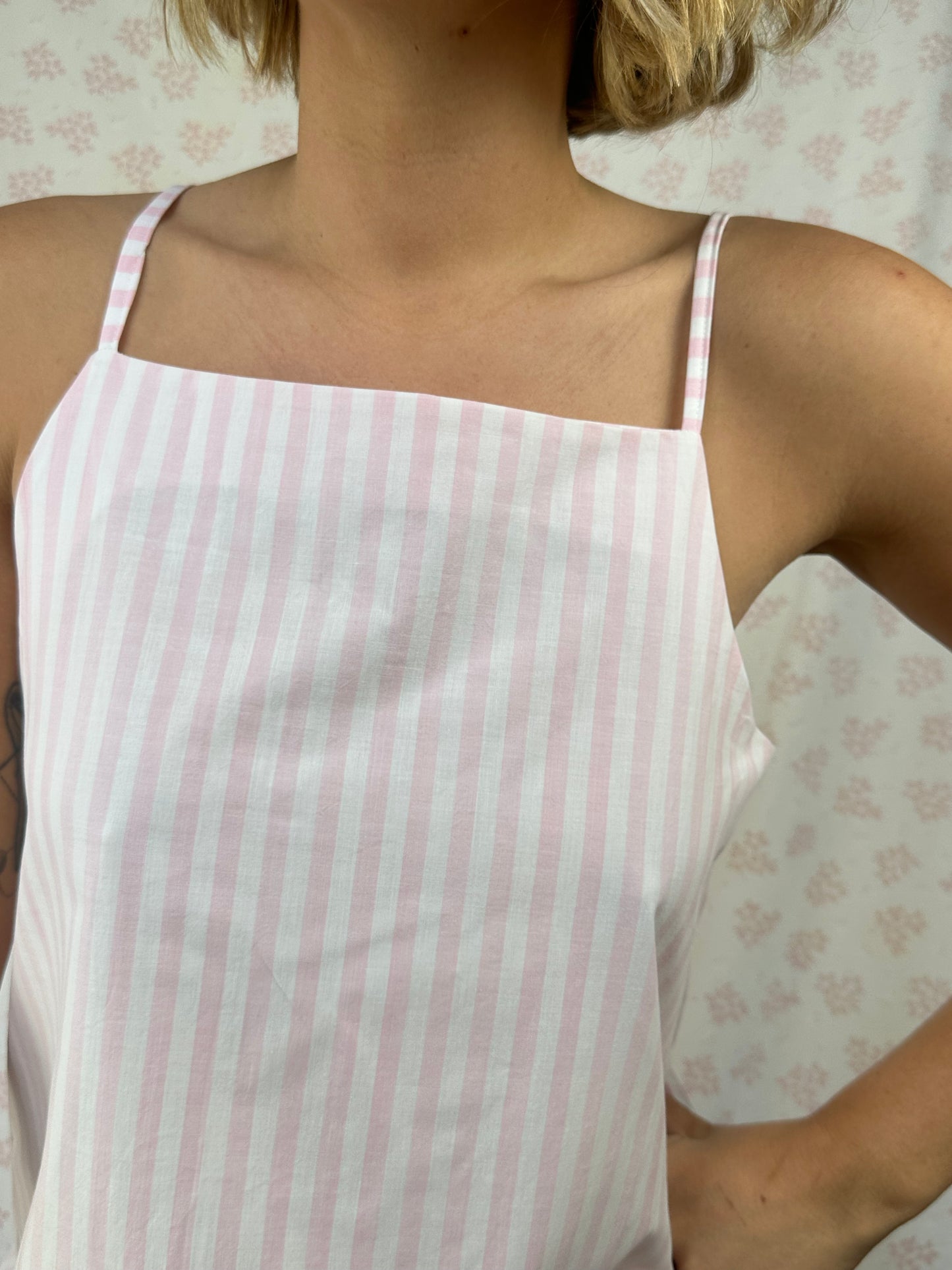 Robe Bretelle Rayé Rose