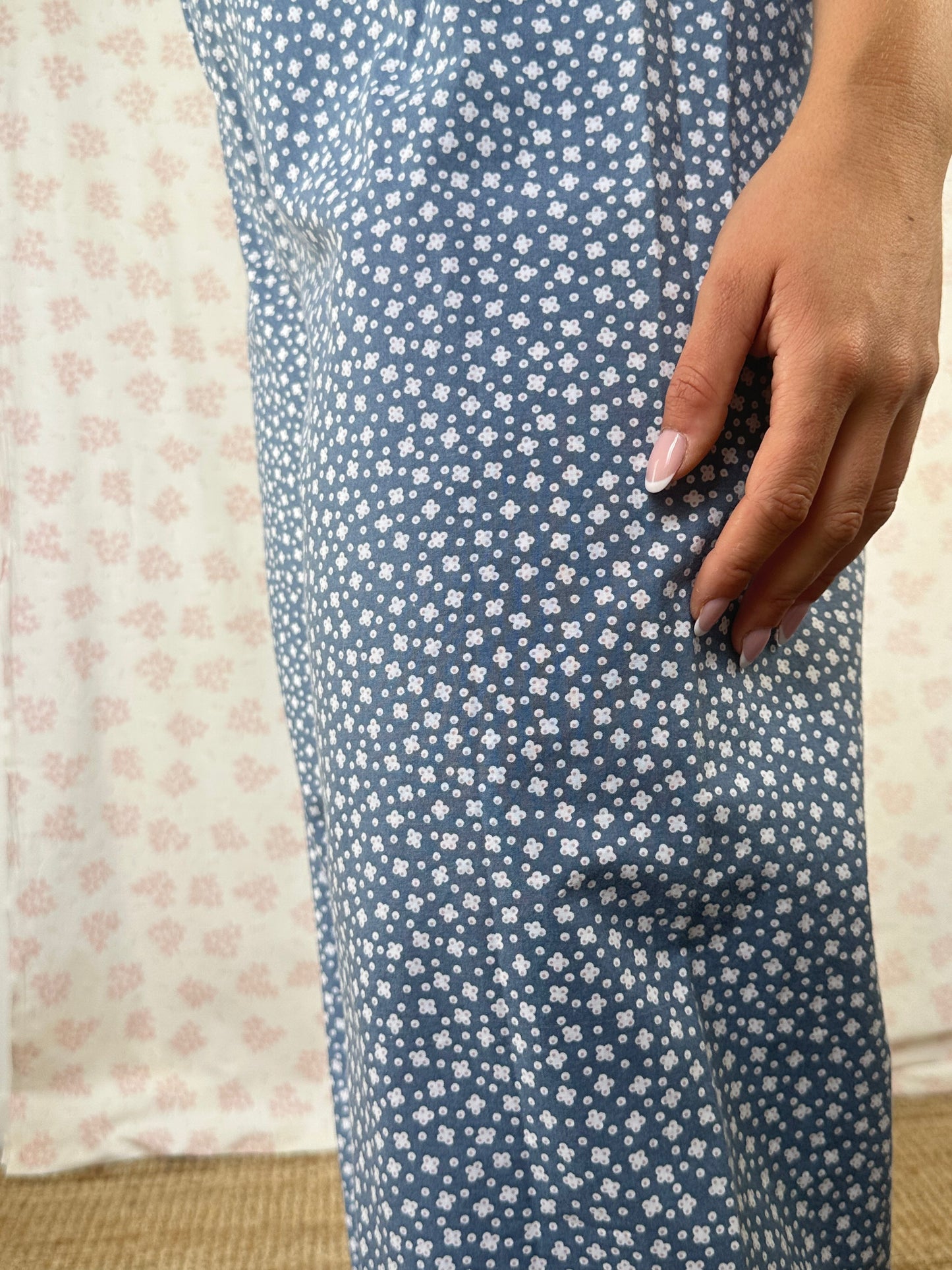 Pantalon Bleu Fleurs