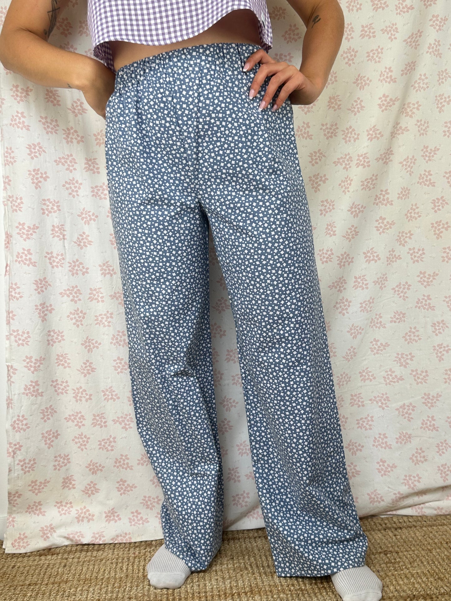 Pantalon Bleu Fleurs