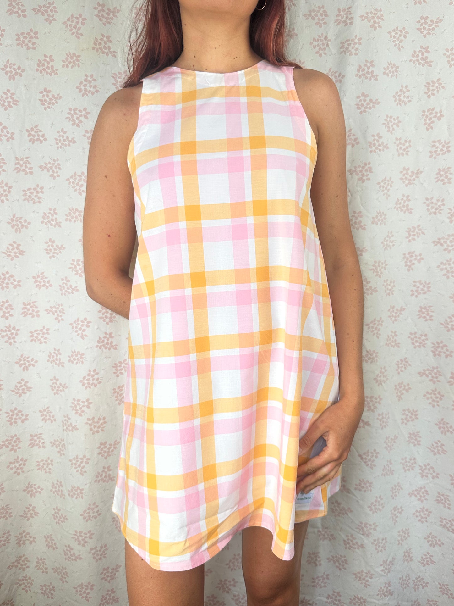 Robe Col Carreaux Orange et Rose