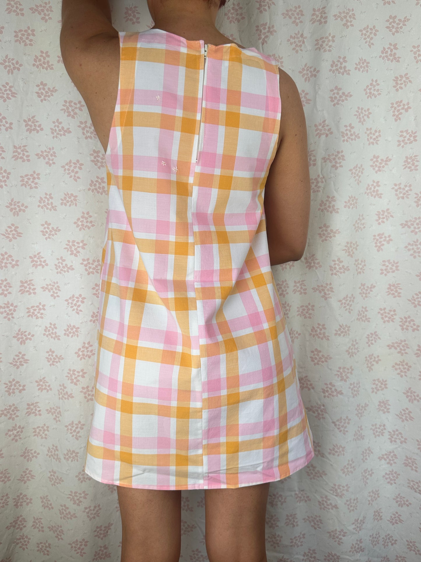 Robe Col Carreaux Orange et Rose