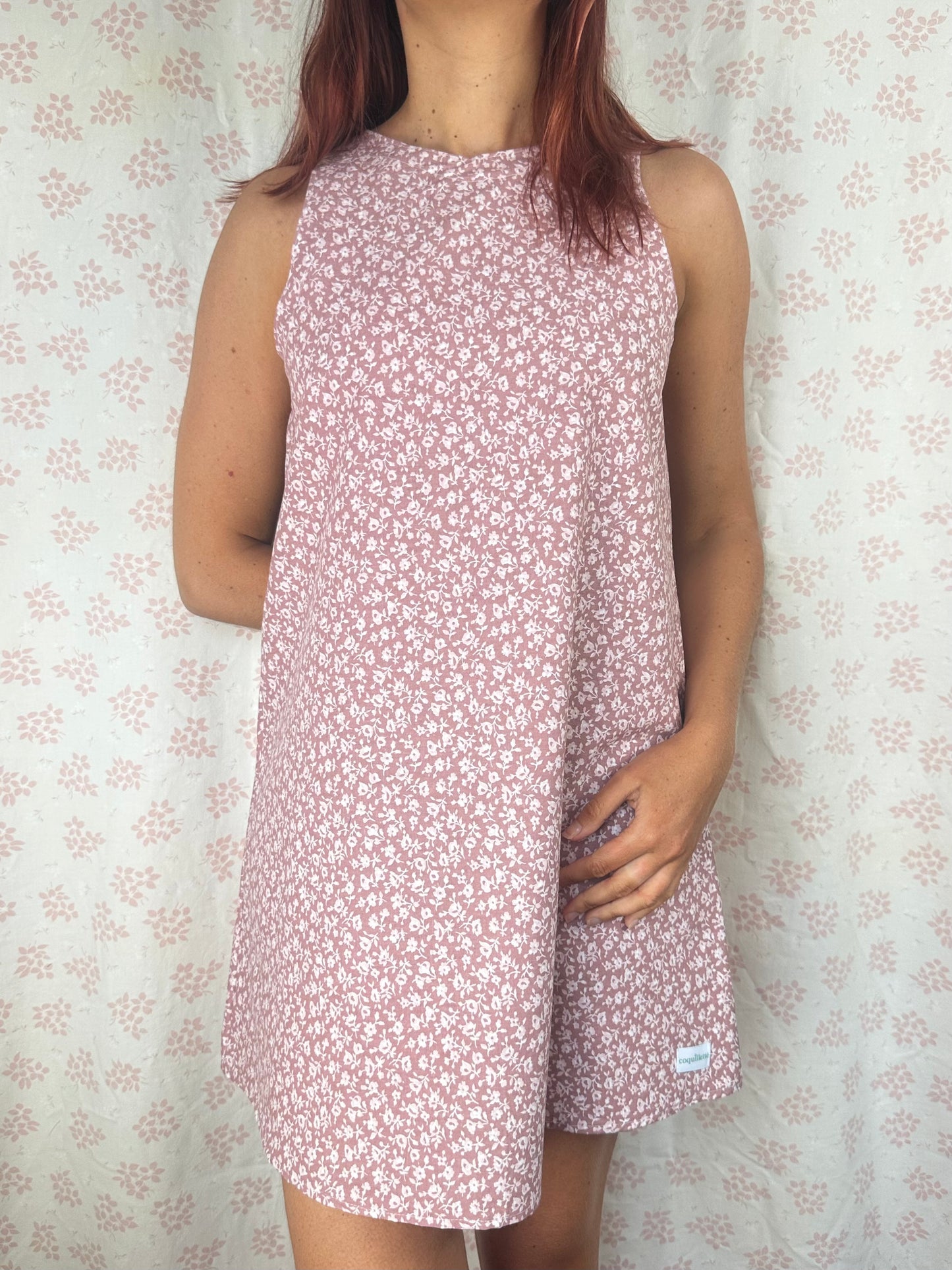 Robe Col Fleurs Rose