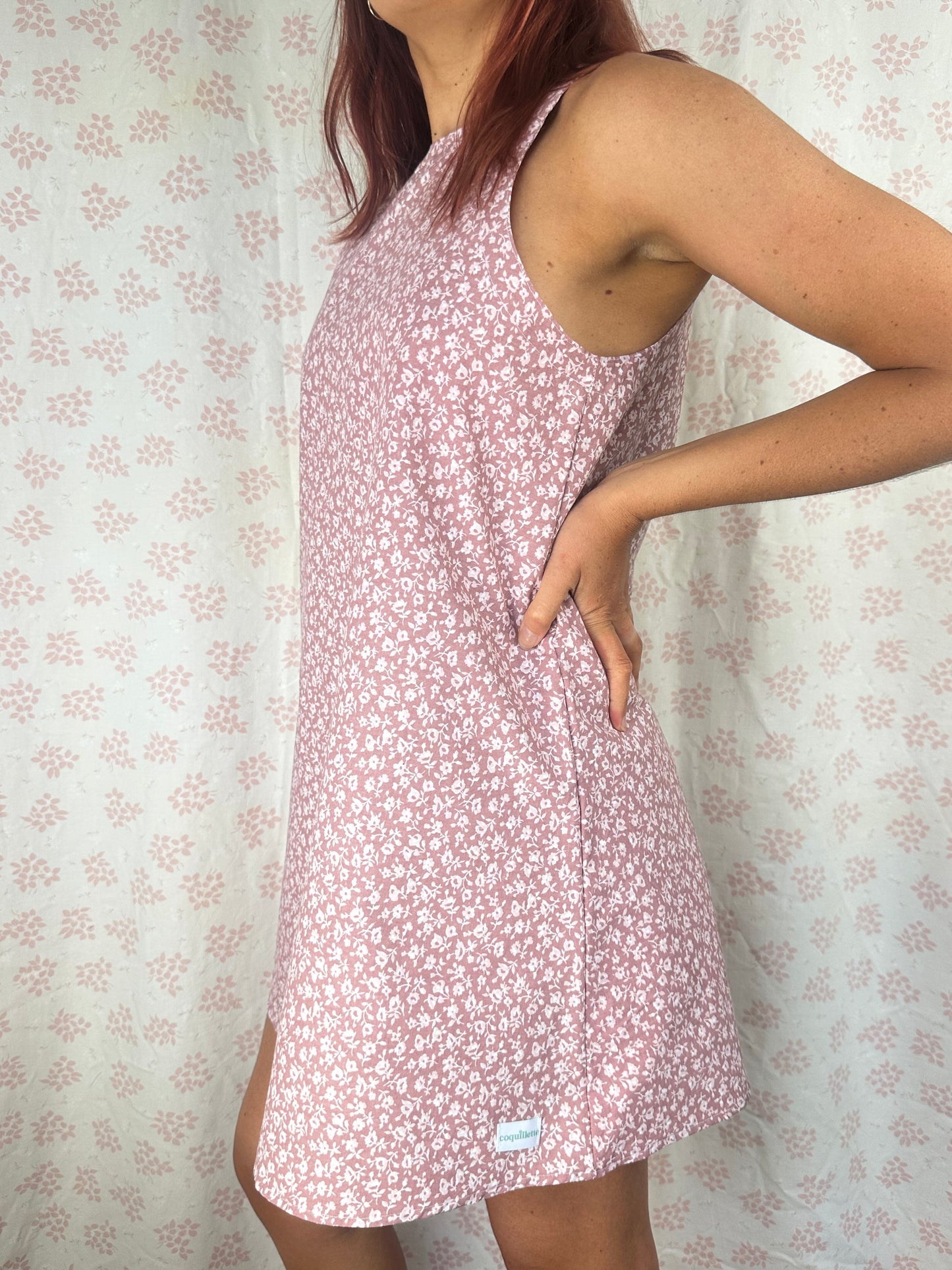 Robe Col Fleurs Rose