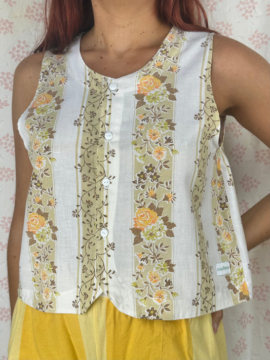 Haut Bouton Blanc Fleurs