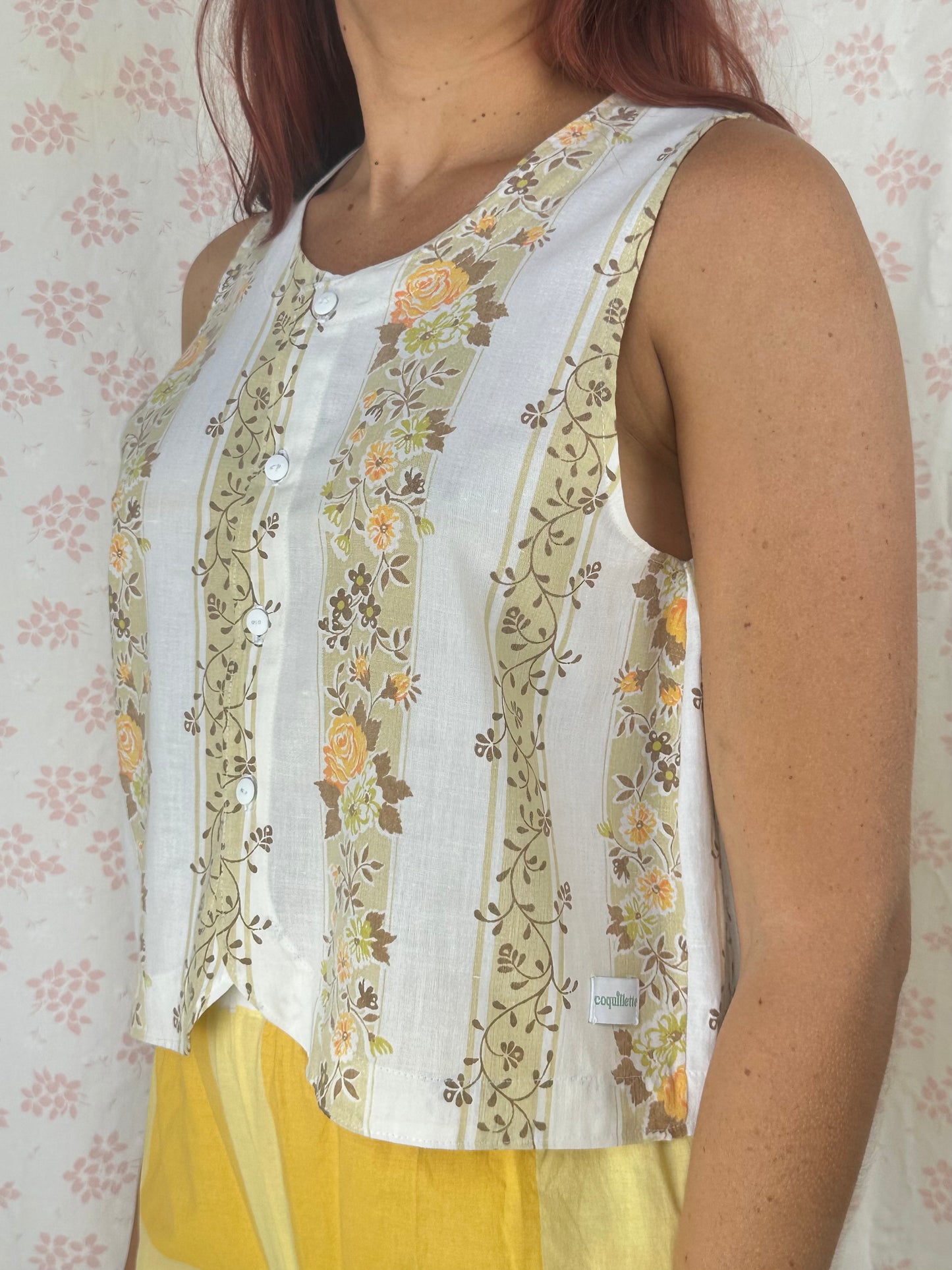 Haut Bouton Blanc Fleurs
